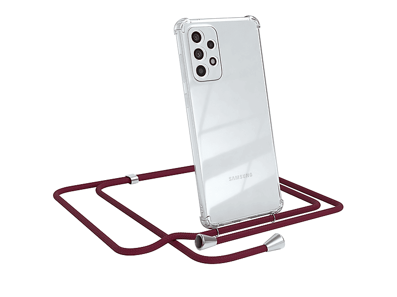 EAZY CASE Clear Cover mit Umhängeband, Umhängetasche, Samsung, Galaxy A73 5G, Bordeaux Rot / Clips Silber
