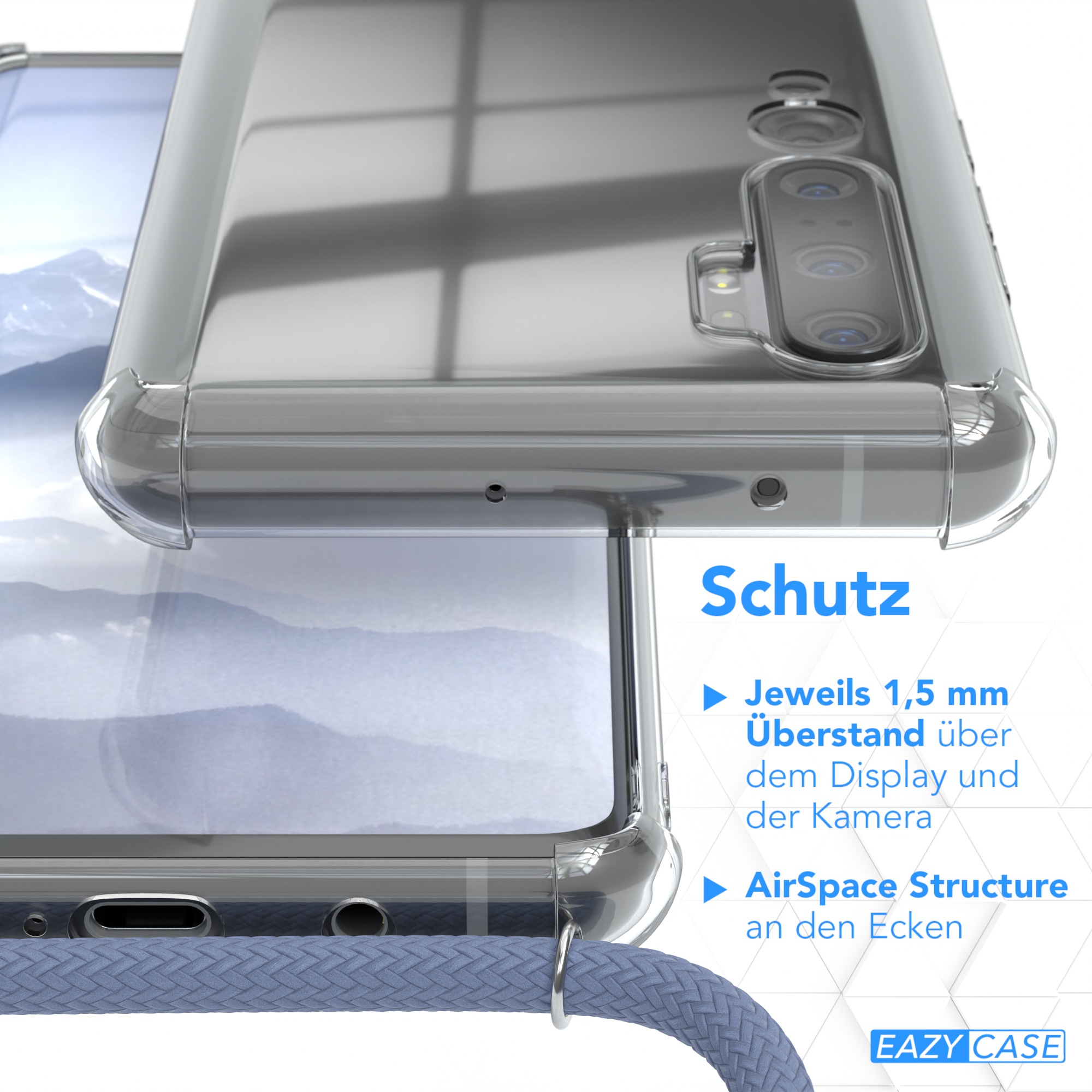 CASE EAZY Blau Note Note 10 Xiaomi, Mi Clear Mi 10 / Cover Umhängetasche, mit Umhängeband, Pro,