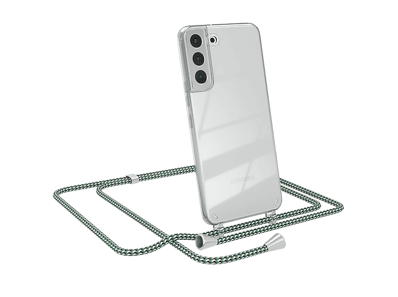 EAZY CASE Clear Cover mit Umhängeband, Umhängetasche, Samsung, Galaxy S22 Plus 5G, Grün Weiß