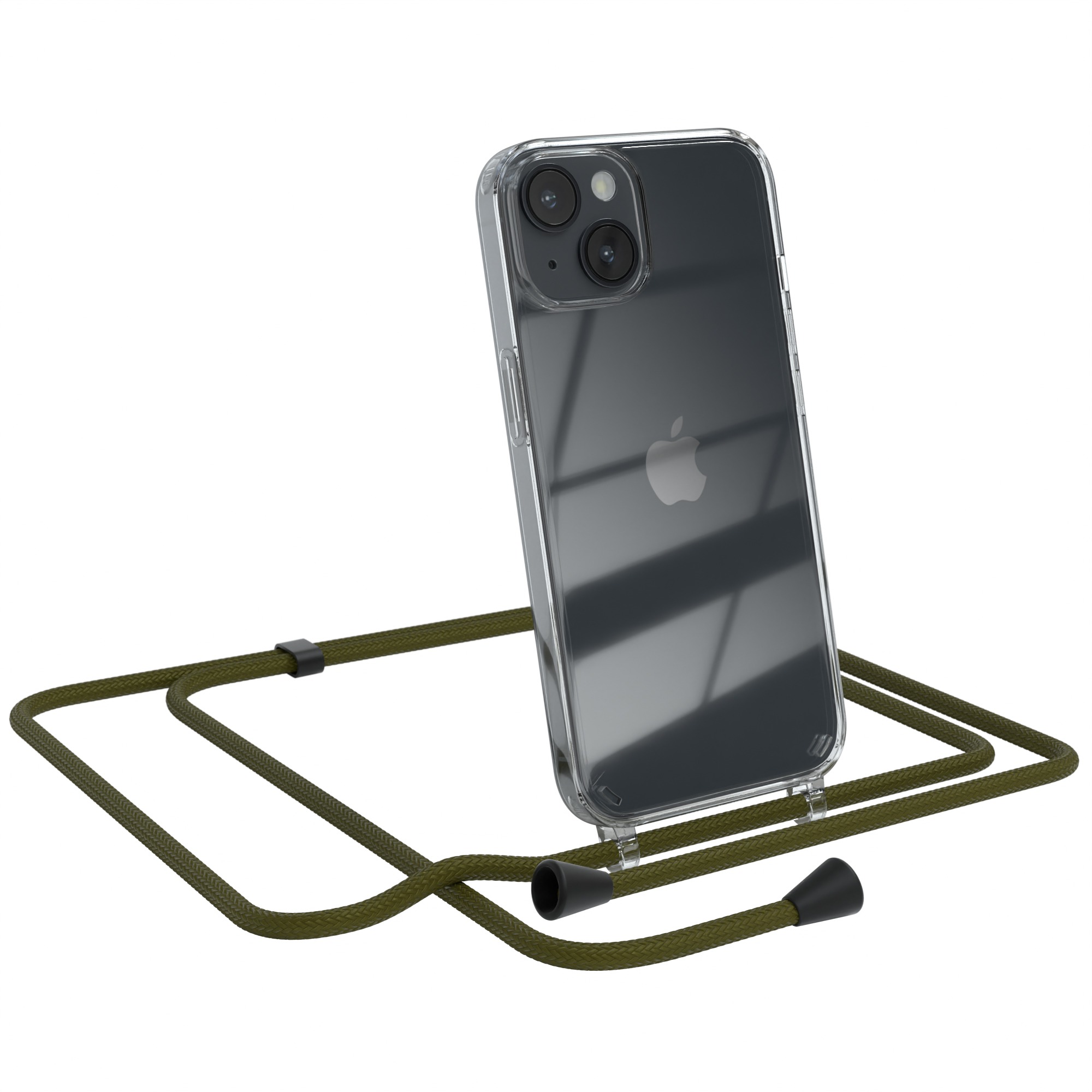 Olive EAZY iPhone Clear Cover CASE Umhängetasche, Grün Apple, mit 14, Umhängeband,