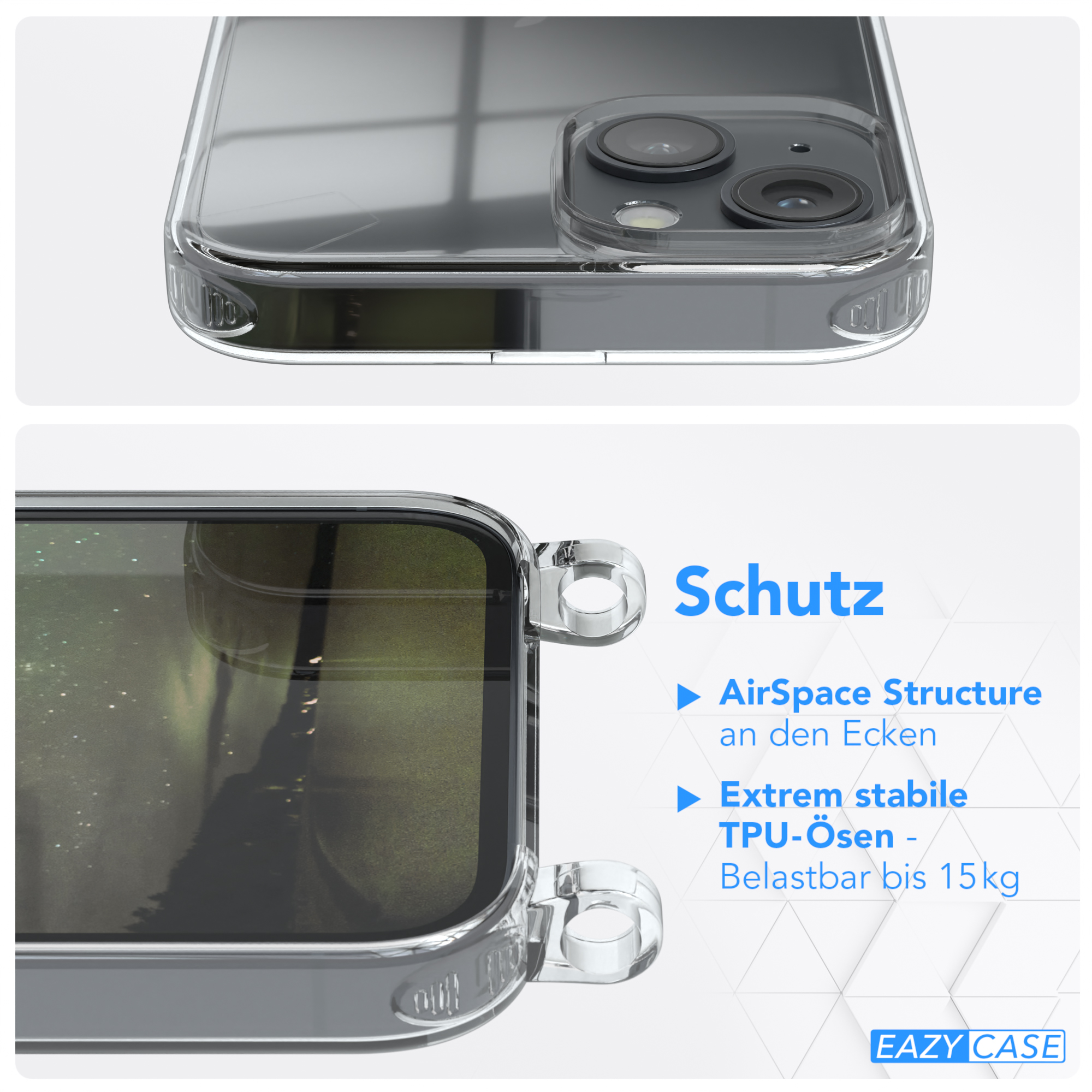 Cover Grün 14, mit Umhängetasche, EAZY iPhone Umhängeband, Clear Olive Apple, CASE