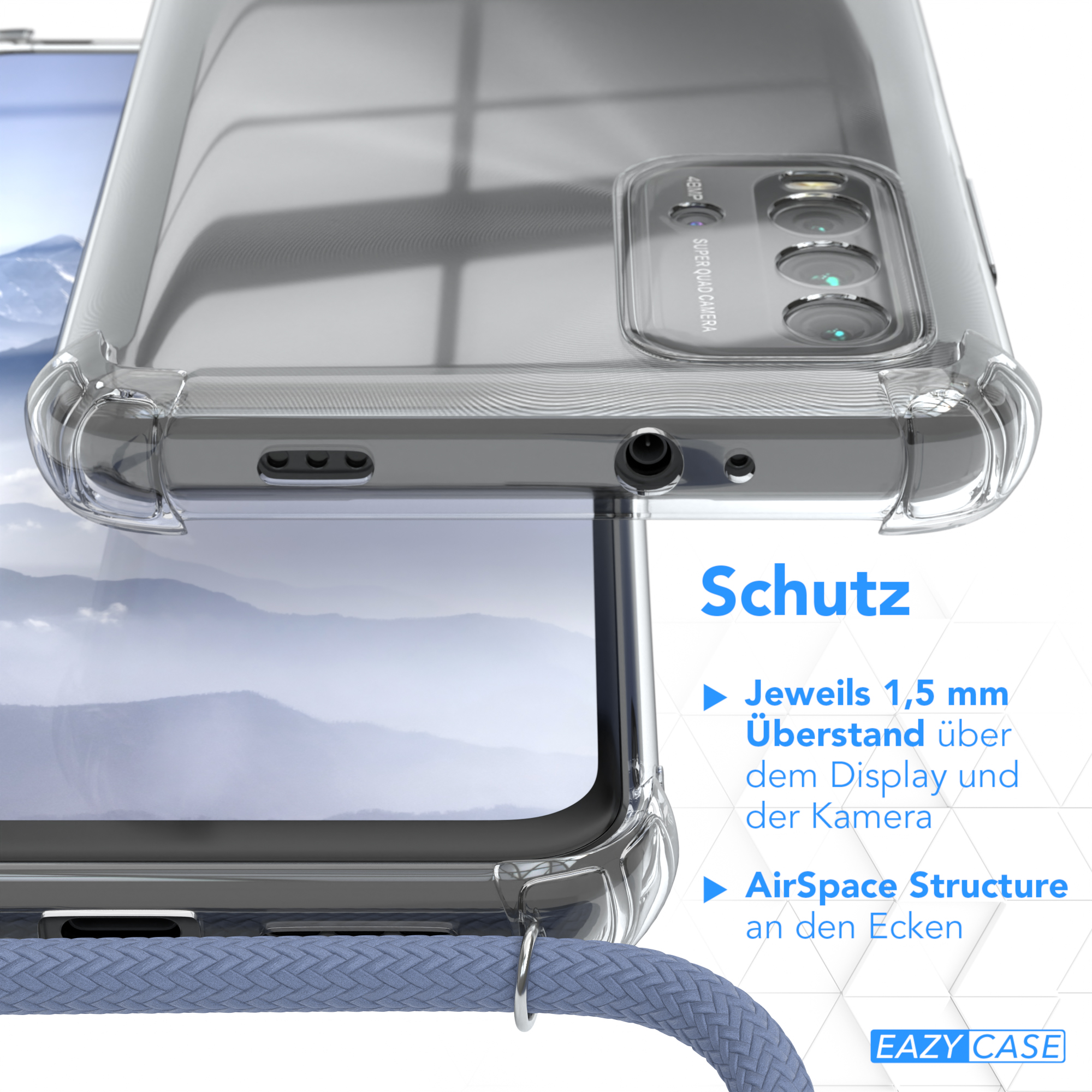 EAZY Xiaomi, 9T, Clear CASE mit Blau Cover Redmi Umhängeband, Umhängetasche,