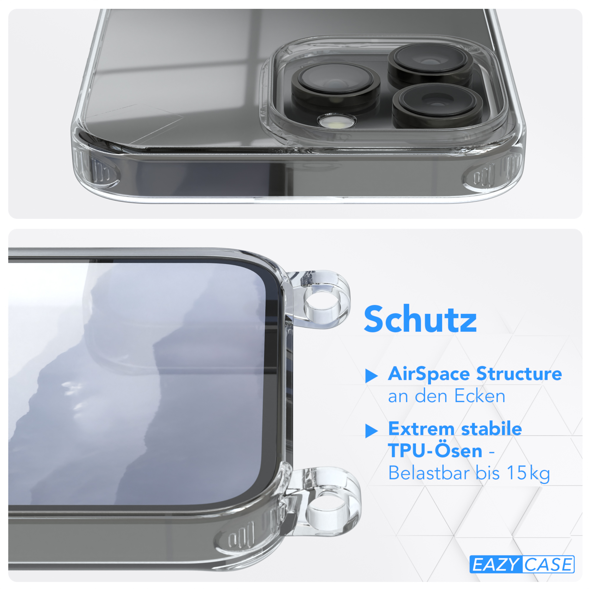 EAZY CASE mit Cover Blau 14 Umhängetasche, Pro Apple, Clear Max, Umhängeband, iPhone