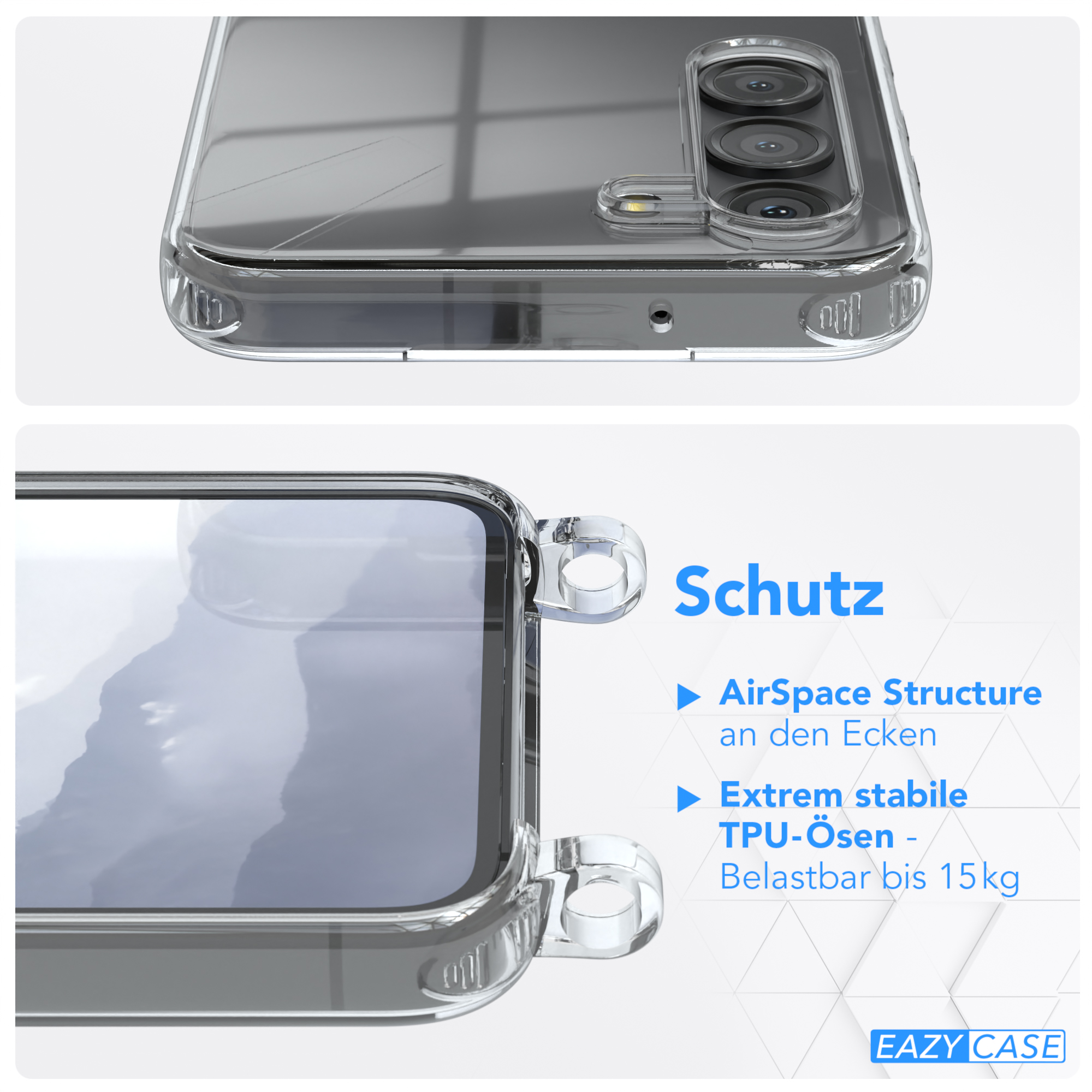 EAZY Umhängetasche, Blau mit Samsung, S23, Galaxy Cover Clear CASE Umhängeband,