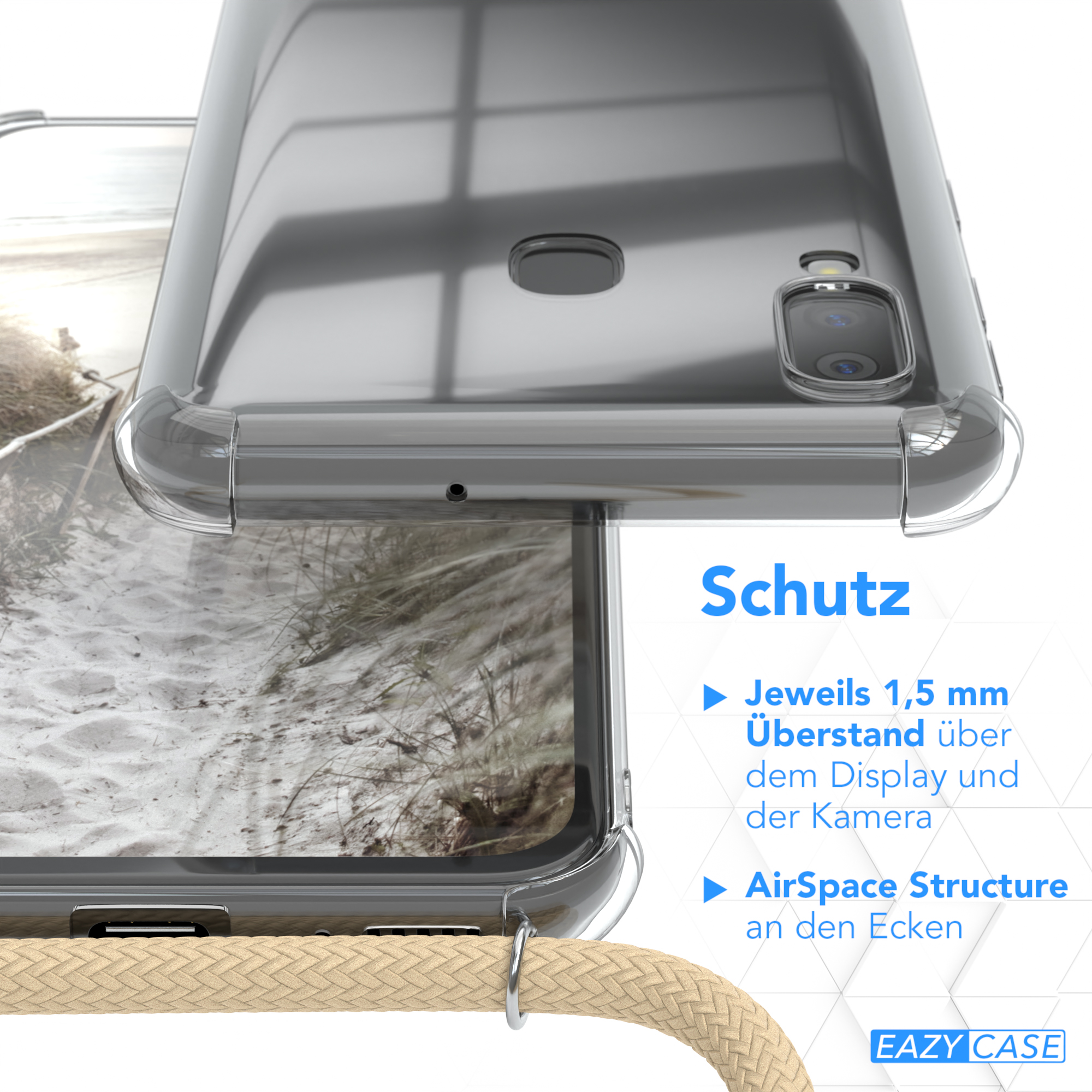 EAZY CASE Clear Cover mit Galaxy Beige Umhängeband, Umhängetasche, A40, Samsung, Taupe