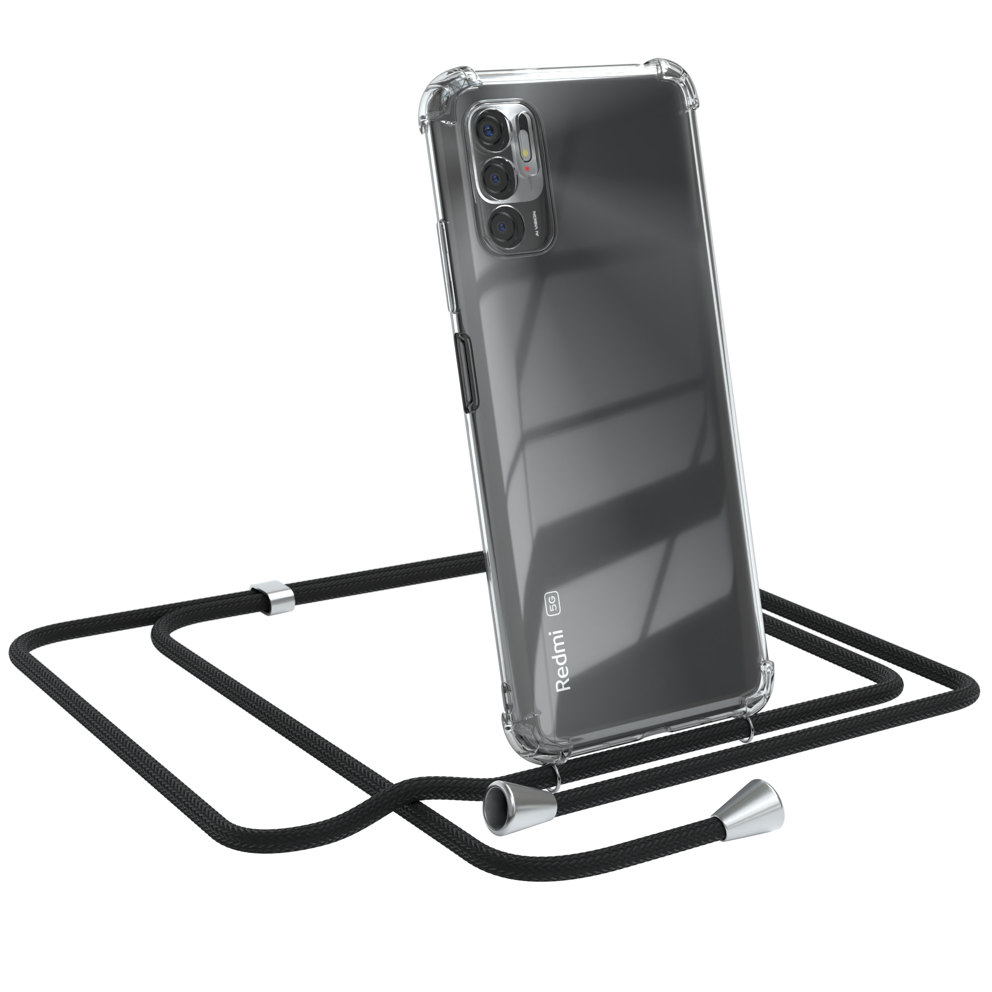 EAZY CASE mit Umhängeband, Clips 5G, / Umhängetasche, Schwarz Silber Cover Redmi 10 Clear Xiaomi, Note