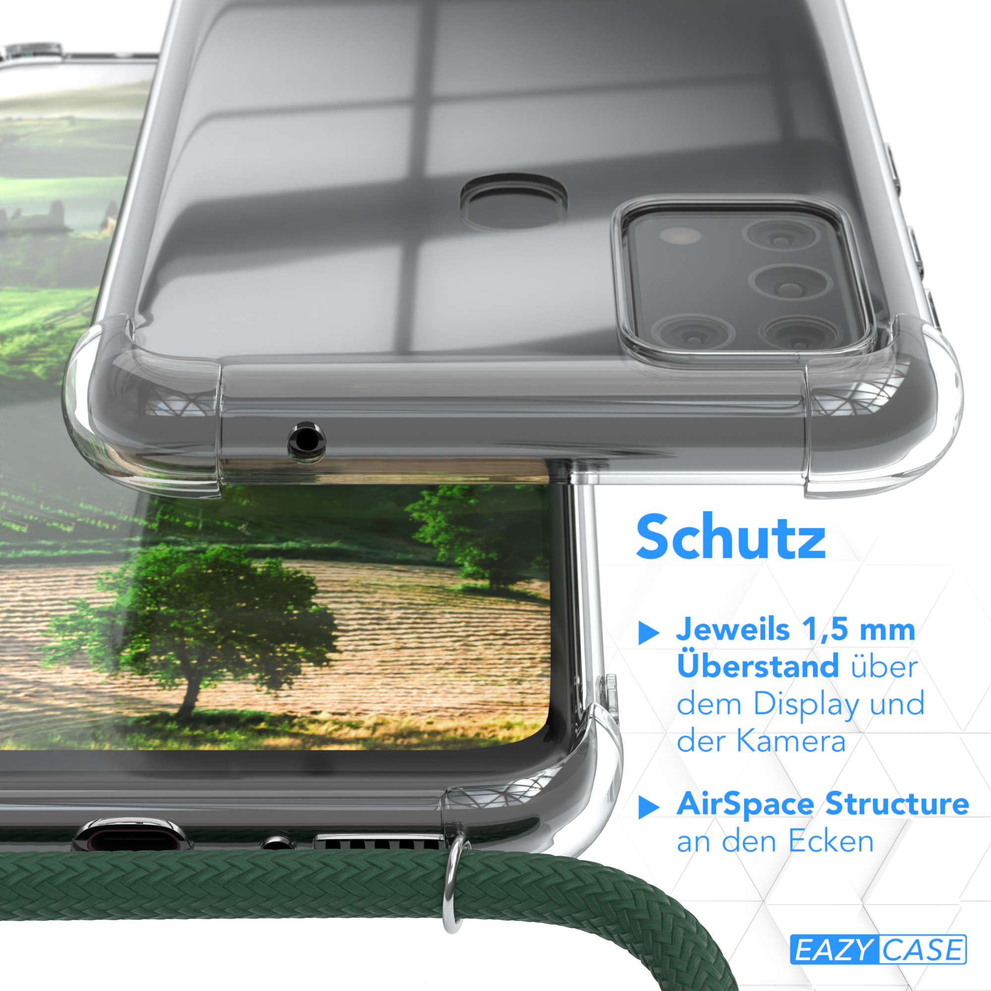 Grün mit Clear Umhängeband, Cover CASE Samsung, M31, EAZY Umhängetasche, Olive Galaxy