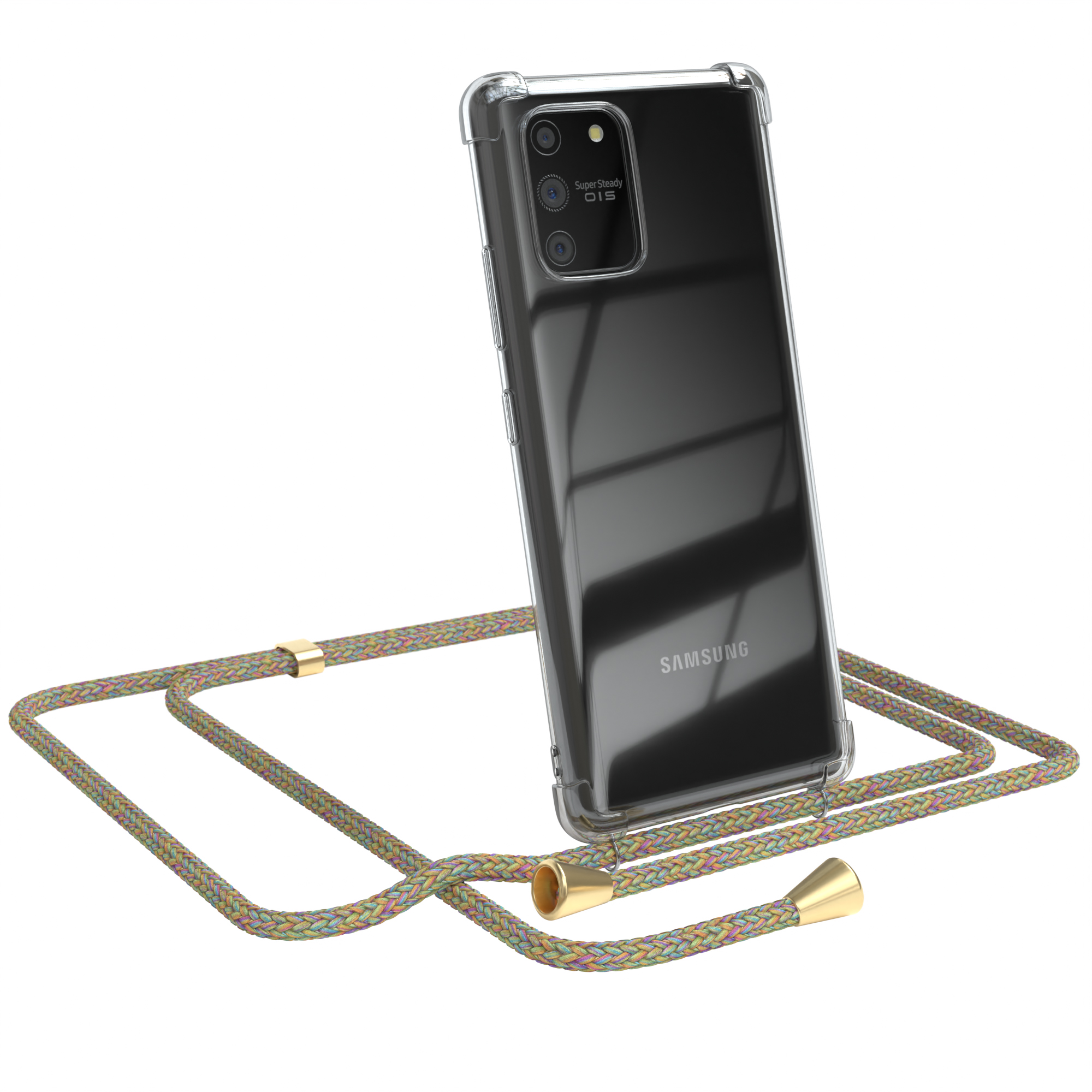 EAZY CASE Clear Cover mit Clips Gold Galaxy / Bunt Umhängeband, Lite, S10 Umhängetasche, Samsung