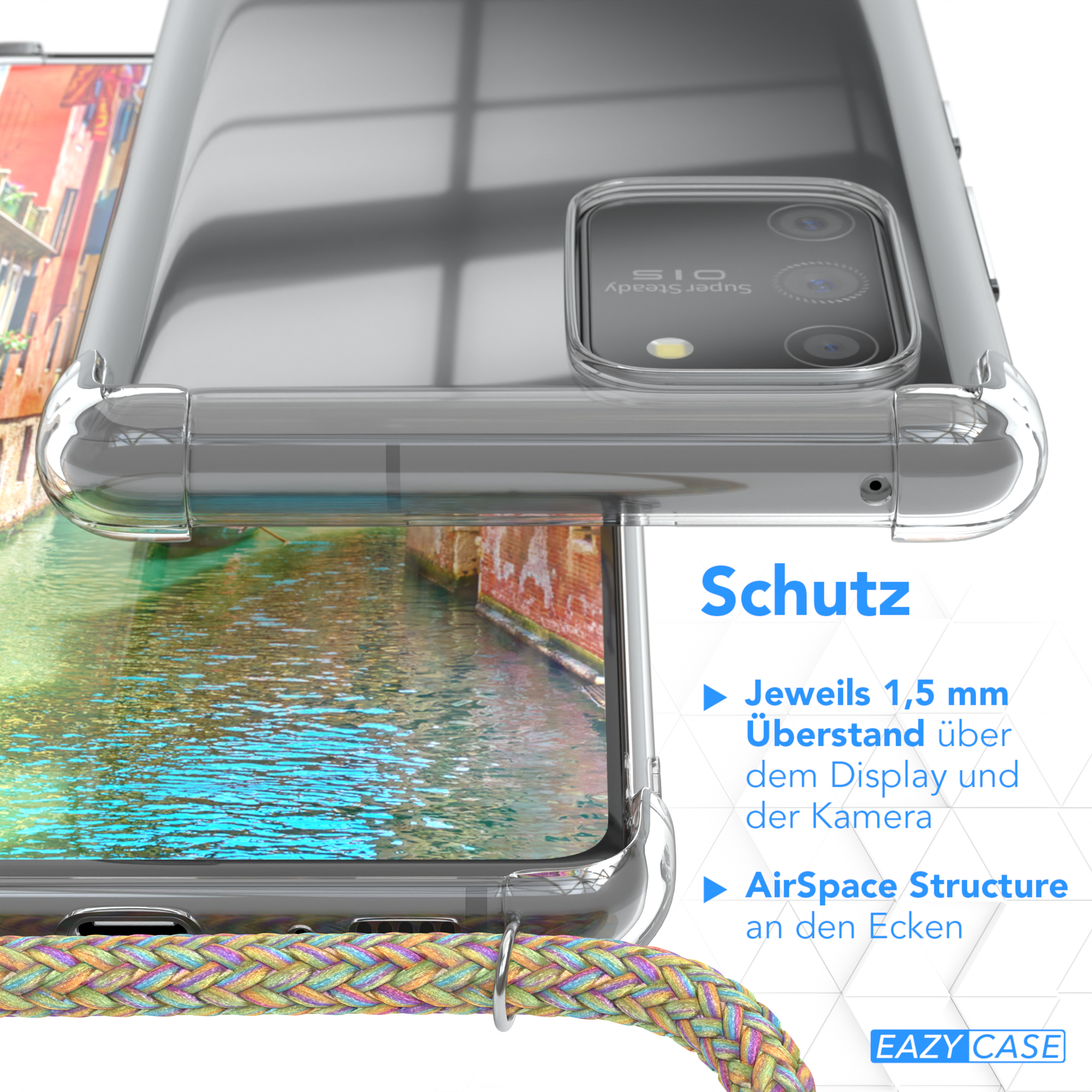 Samsung, Clips Lite, Cover Clear Bunt Galaxy Gold Umhängetasche, mit / EAZY S10 CASE Umhängeband,