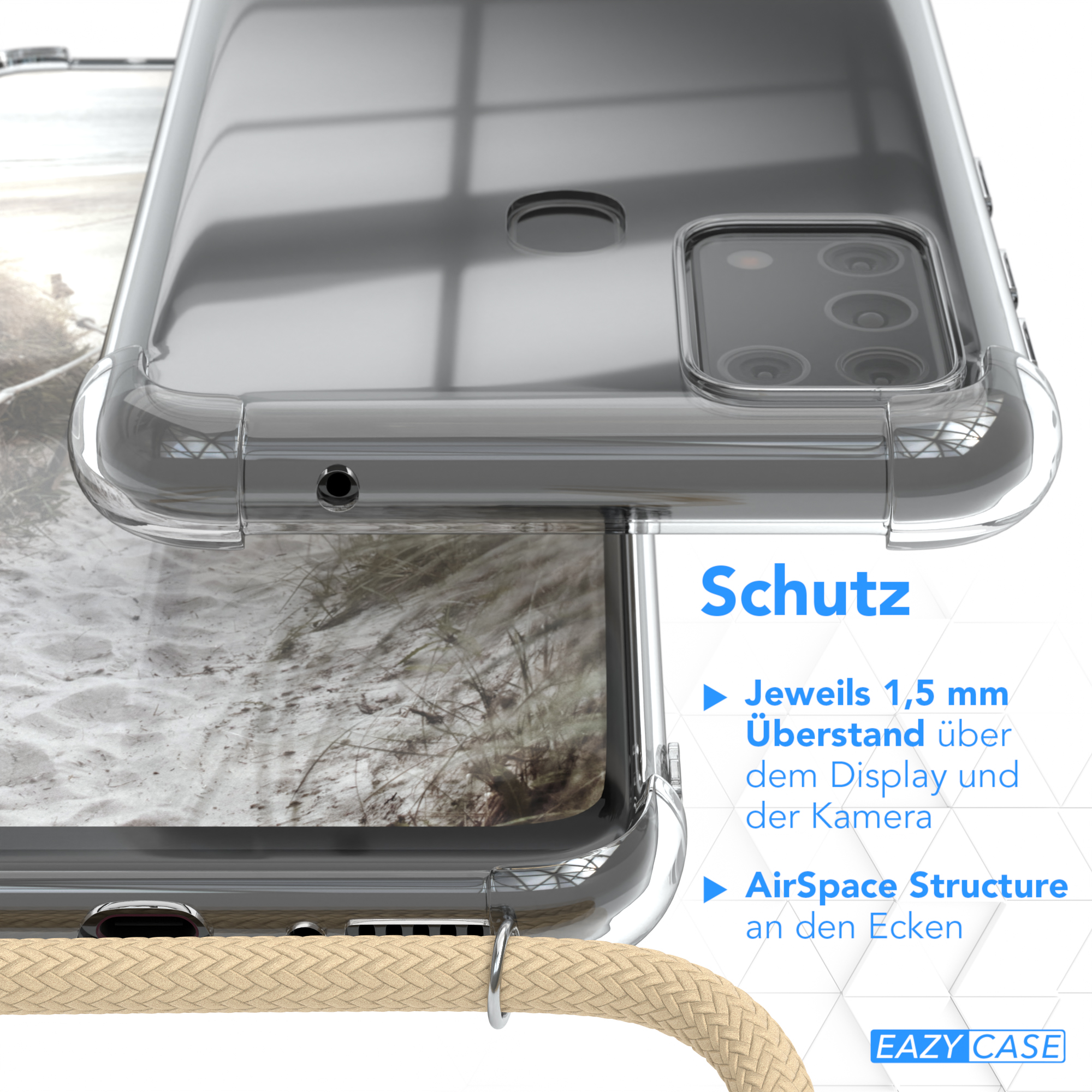 EAZY CASE Clear M31, Galaxy Samsung, Taupe mit Umhängetasche, Beige Umhängeband, Cover