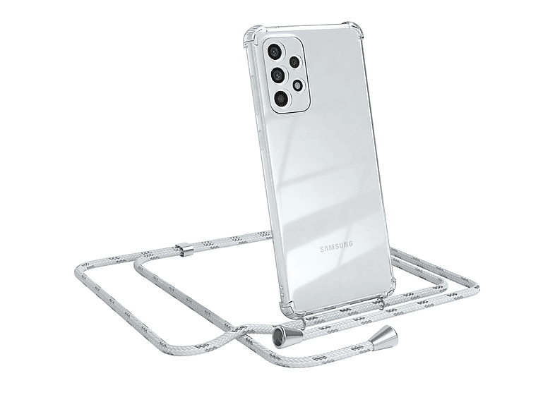 EAZY CASE Clear Cover mit Umhängeband, Umhängetasche, Samsung, Galaxy A73 5G, Weiß / Clips Silber
