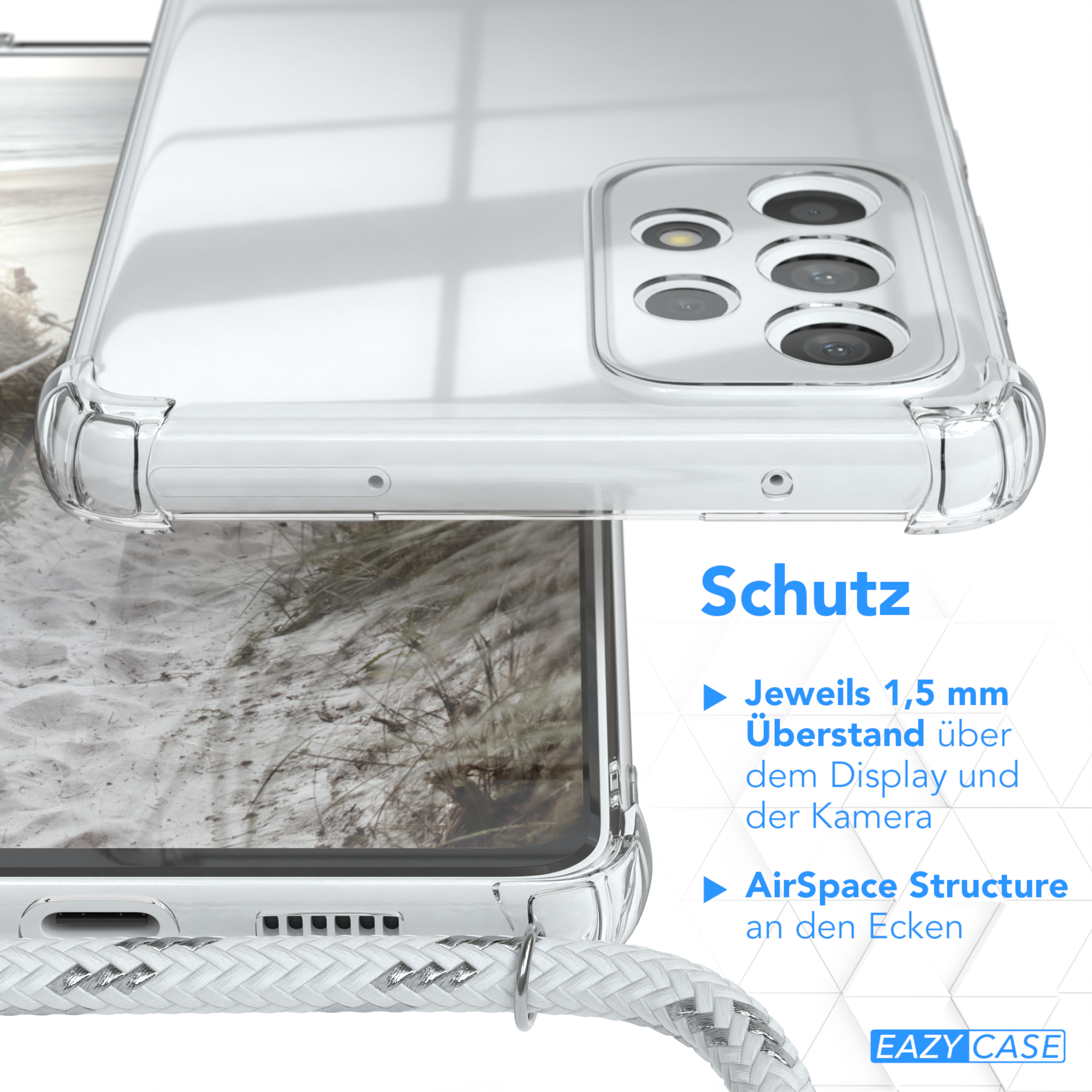 Clips mit Clear A73 / Samsung, Umhängetasche, 5G, Cover Weiß Silber Umhängeband, CASE EAZY Galaxy