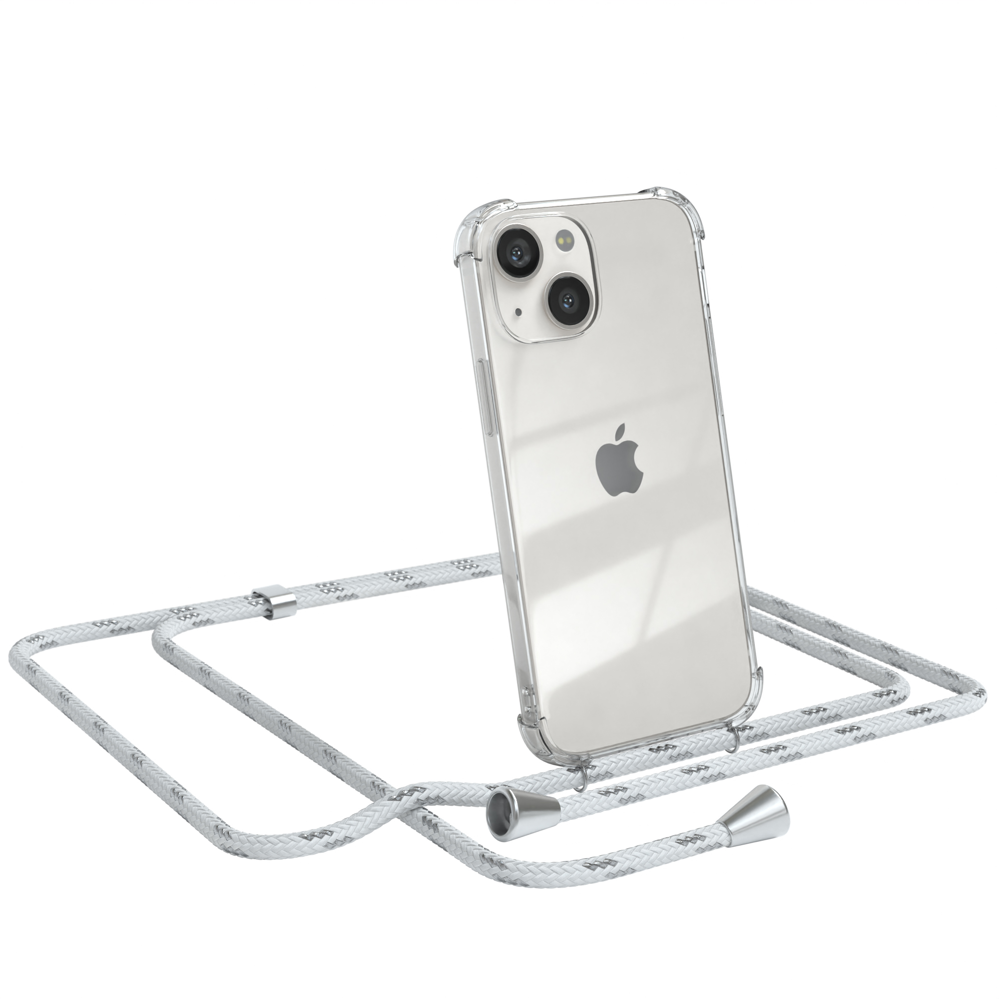 EAZY Umhängetasche, Clear CASE mit Cover / Apple, Umhängeband, 13 Silber iPhone Mini, Clips Weiß