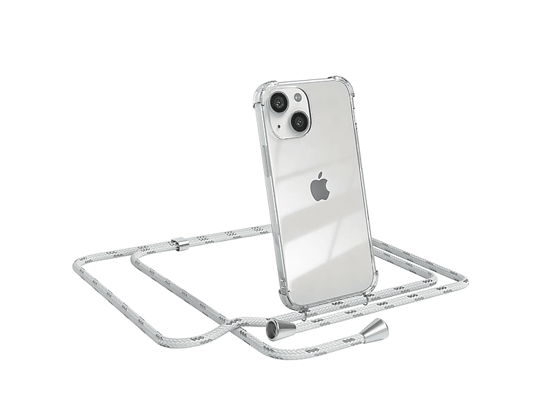 EAZY CASE Clear Cover mit Weiß Silber Mini, iPhone Clips / Apple, Umhängetasche, Umhängeband, 13