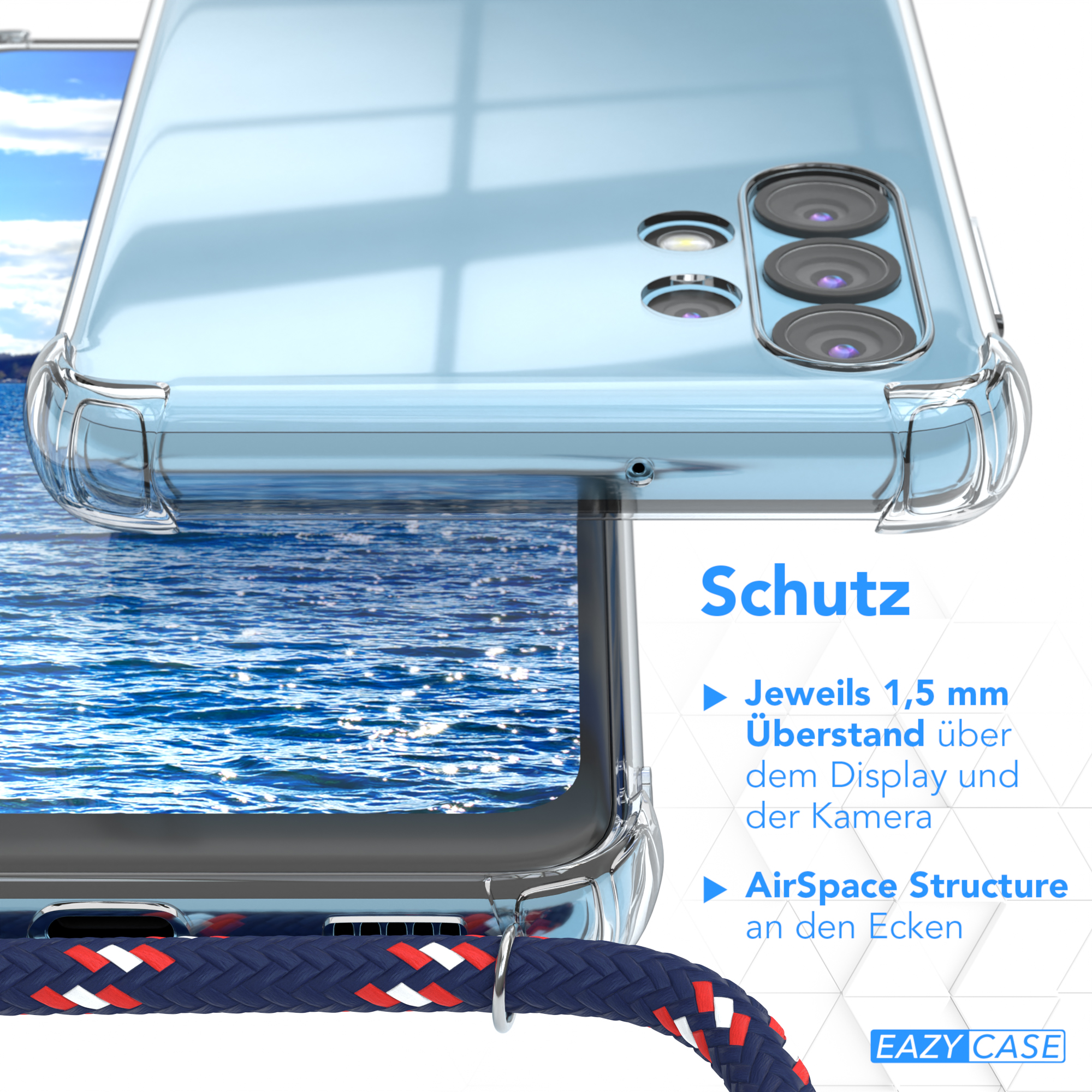 EAZY CASE Umhängetasche, mit Samsung, 5G, / Blau Clips A32 Camouflage Clear Galaxy Silber Cover Umhängeband