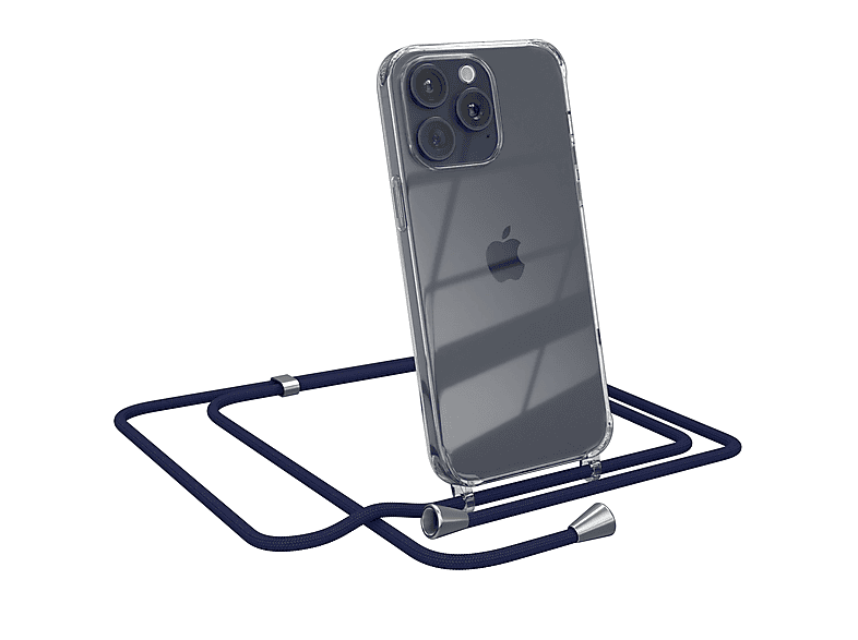 Umhängetasche, Clear Apple, Umhängeband, Cover Clips iPhone Max, 15 Silber Blau mit EAZY CASE Pro /