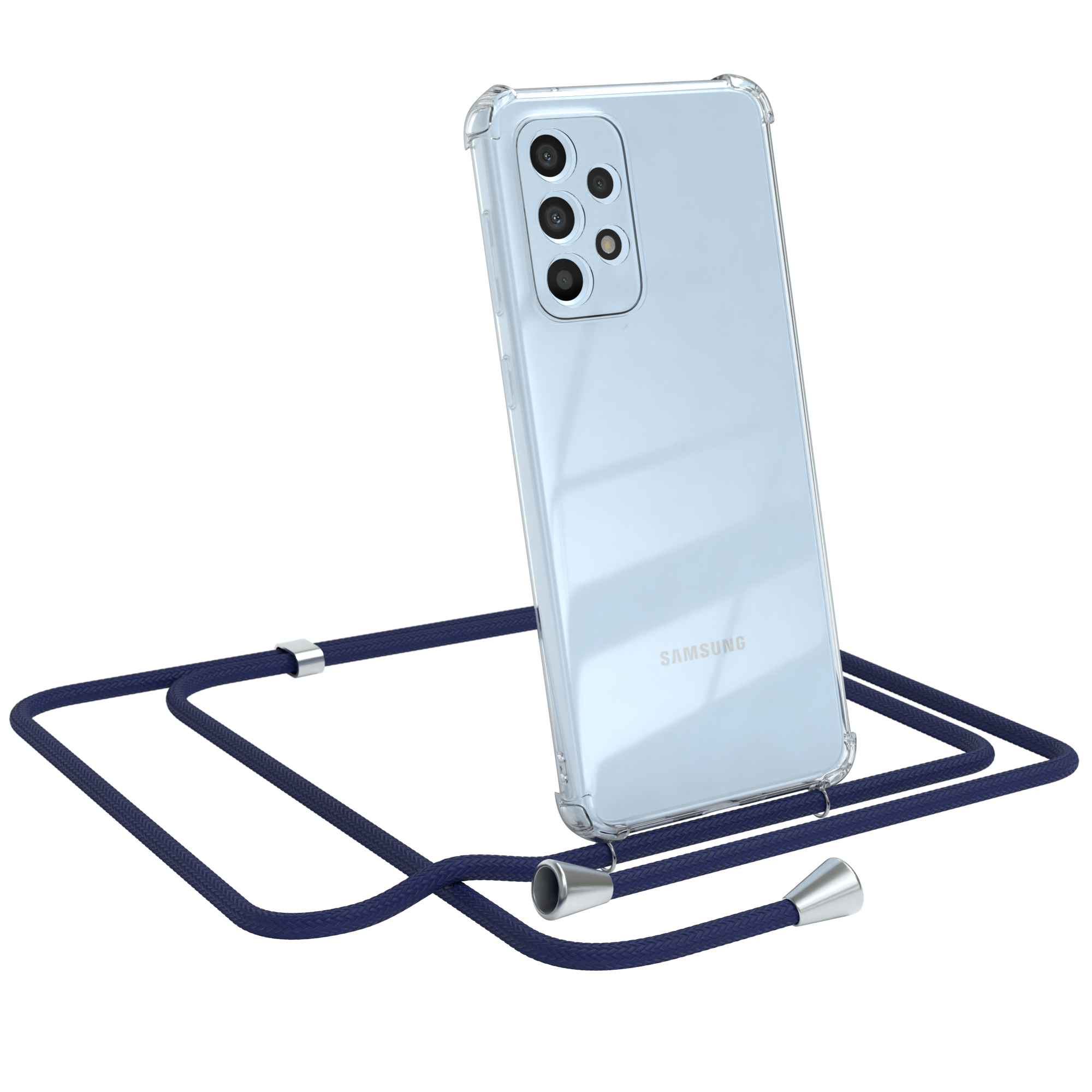 Samsung, Umhängeband, Galaxy / CASE mit 5G, Blau Umhängetasche, Silber EAZY Clear Clips Cover A33