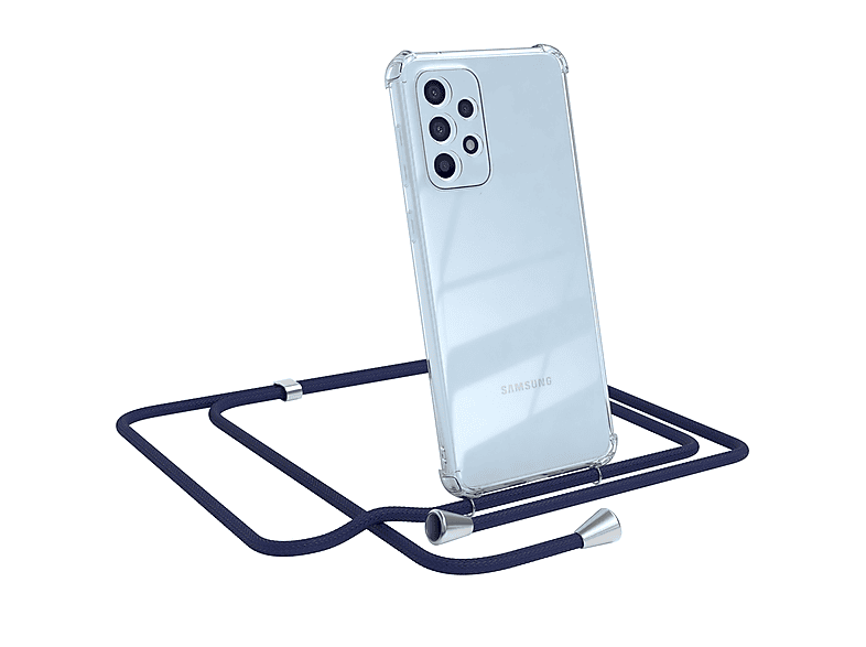 EAZY CASE Clear Cover mit Umhängeband, Umhängetasche, Samsung, Galaxy A33 5G, Blau / Clips Silber