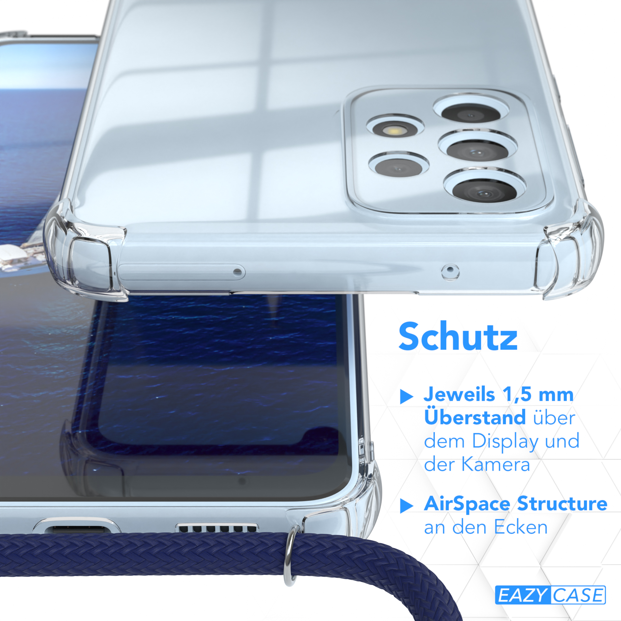 EAZY CASE Clear Cover Galaxy Blau A33 Umhängetasche, Umhängeband, / mit Clips Silber Samsung, 5G