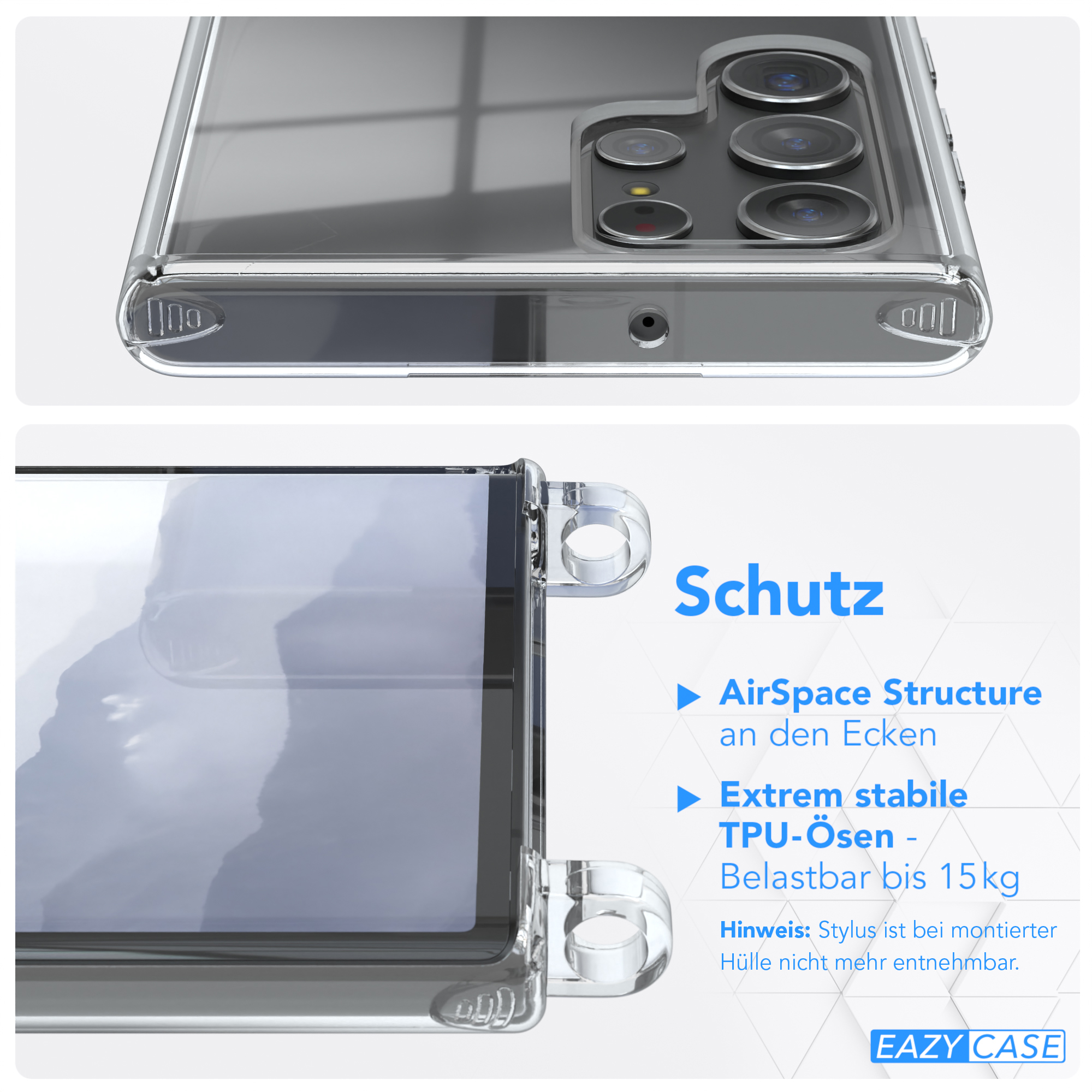 EAZY CASE Clear Cover Samsung, S22 mit Umhängeband, Ultra Umhängetasche, 5G, Blau Galaxy