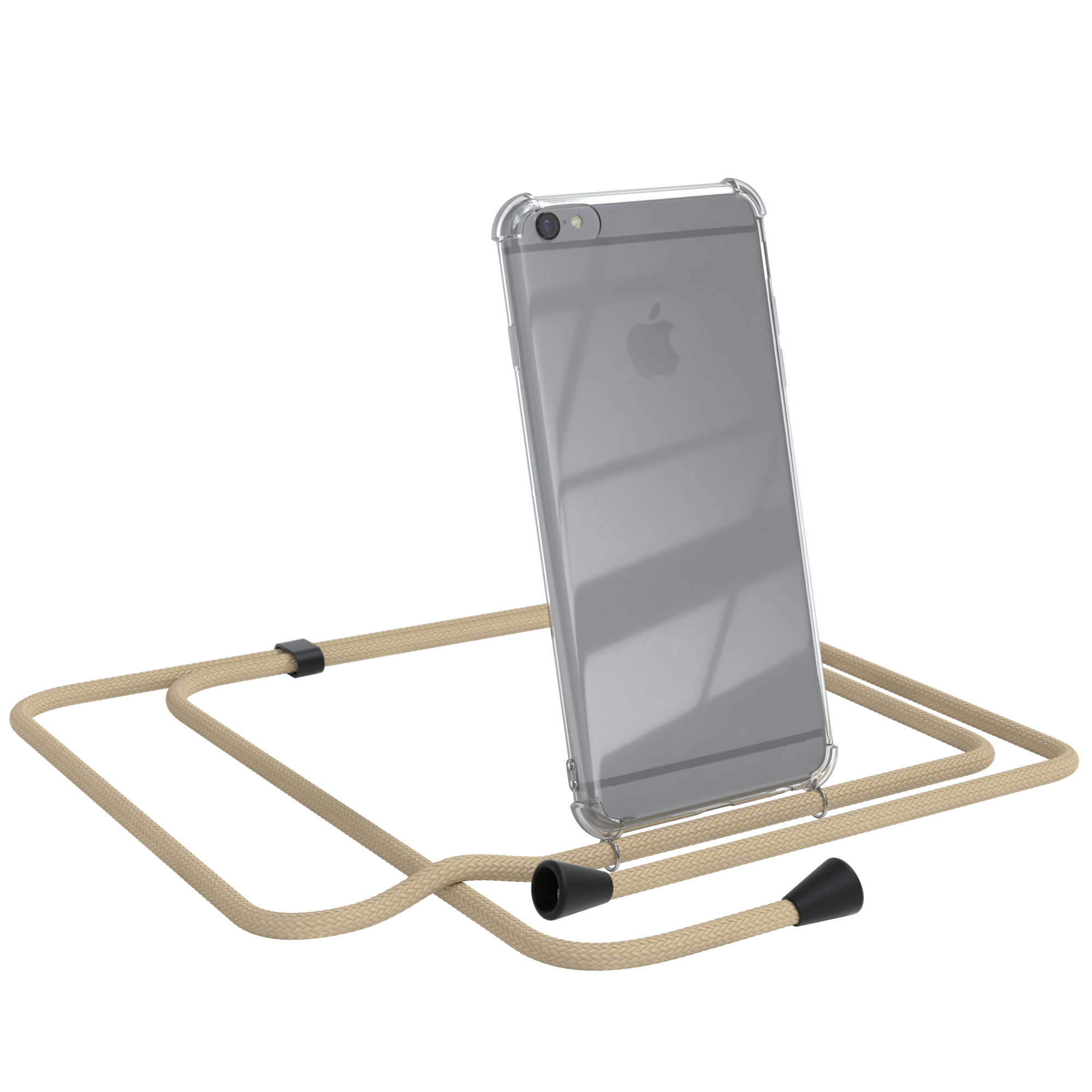 Taupe iPhone 6S, EAZY CASE Apple, 6 Umhängetasche, mit Clear / Cover Beige Umhängeband,