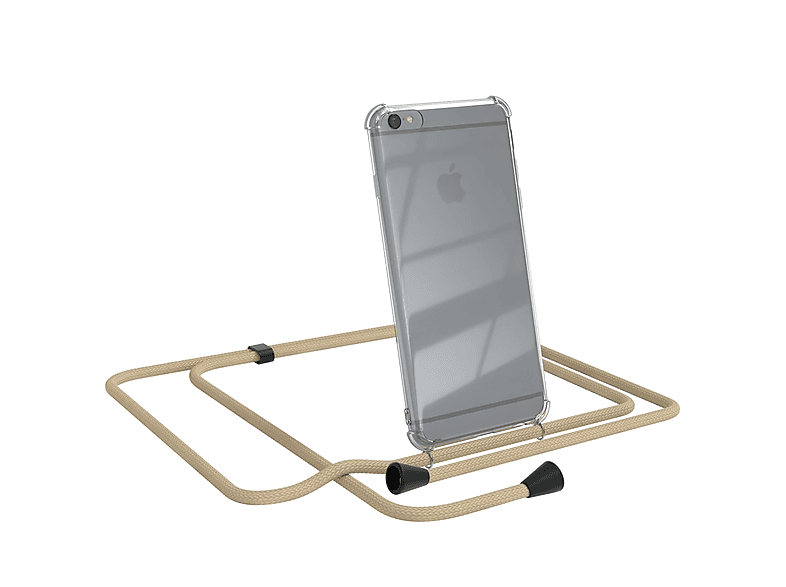EAZY CASE Clear Cover mit Umhängeband, Umhängetasche, Apple, iPhone 6 / 6S, Beige Taupe | Handyketten