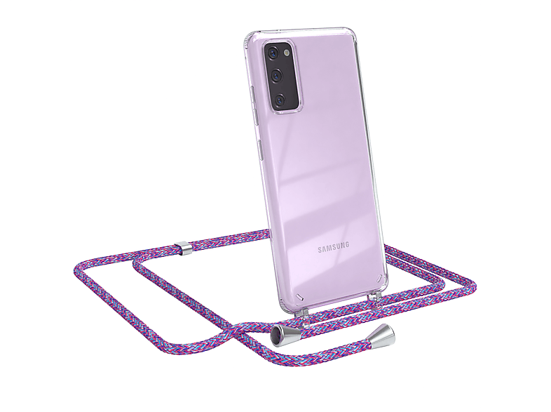 EAZY CASE Clear Cover mit Umhängeband, Umhängetasche, Samsung, Galaxy S20 FE / S20 FE 5G, Lila / Clips Silber