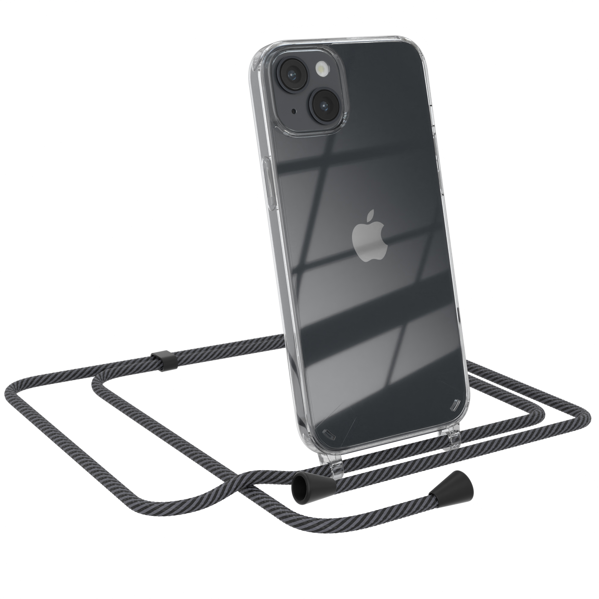 EAZY CASE 14 Cover Umhängetasche, Umhängeband, Clear Apple, mit Anthrazit iPhone Plus,