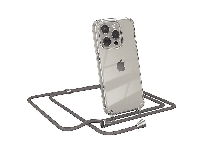 CASE / Cover mit Silber iPhone Grau Pro, Umhängeband, Clear Clips Apple, 15 Umhängetasche, EAZY
