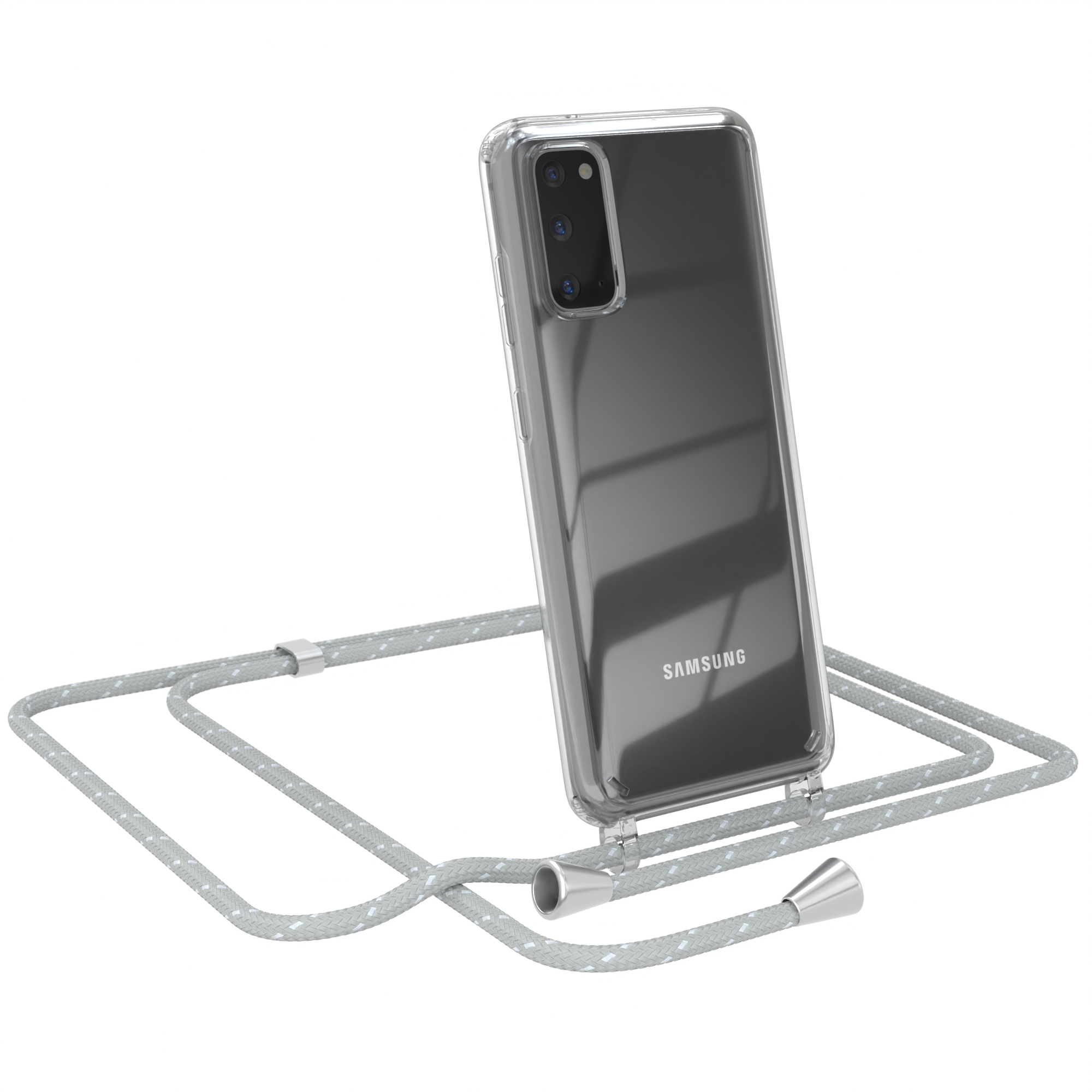 Galaxy Umhängeband, S20, CASE EAZY Samsung, mit Hellgrau Clear Umhängetasche, Cover Weiß