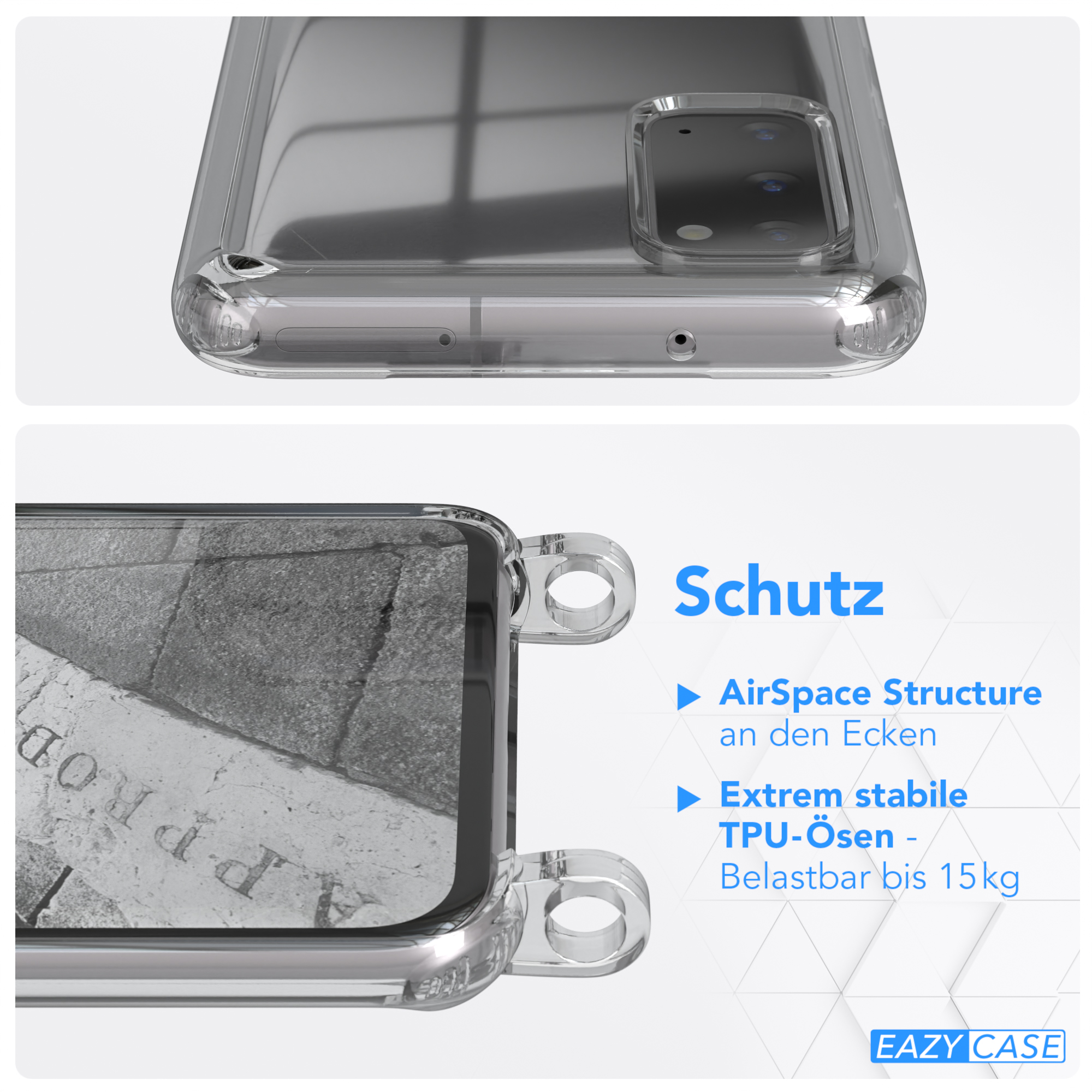 Galaxy Umhängeband, S20, CASE EAZY Samsung, mit Hellgrau Clear Umhängetasche, Cover Weiß