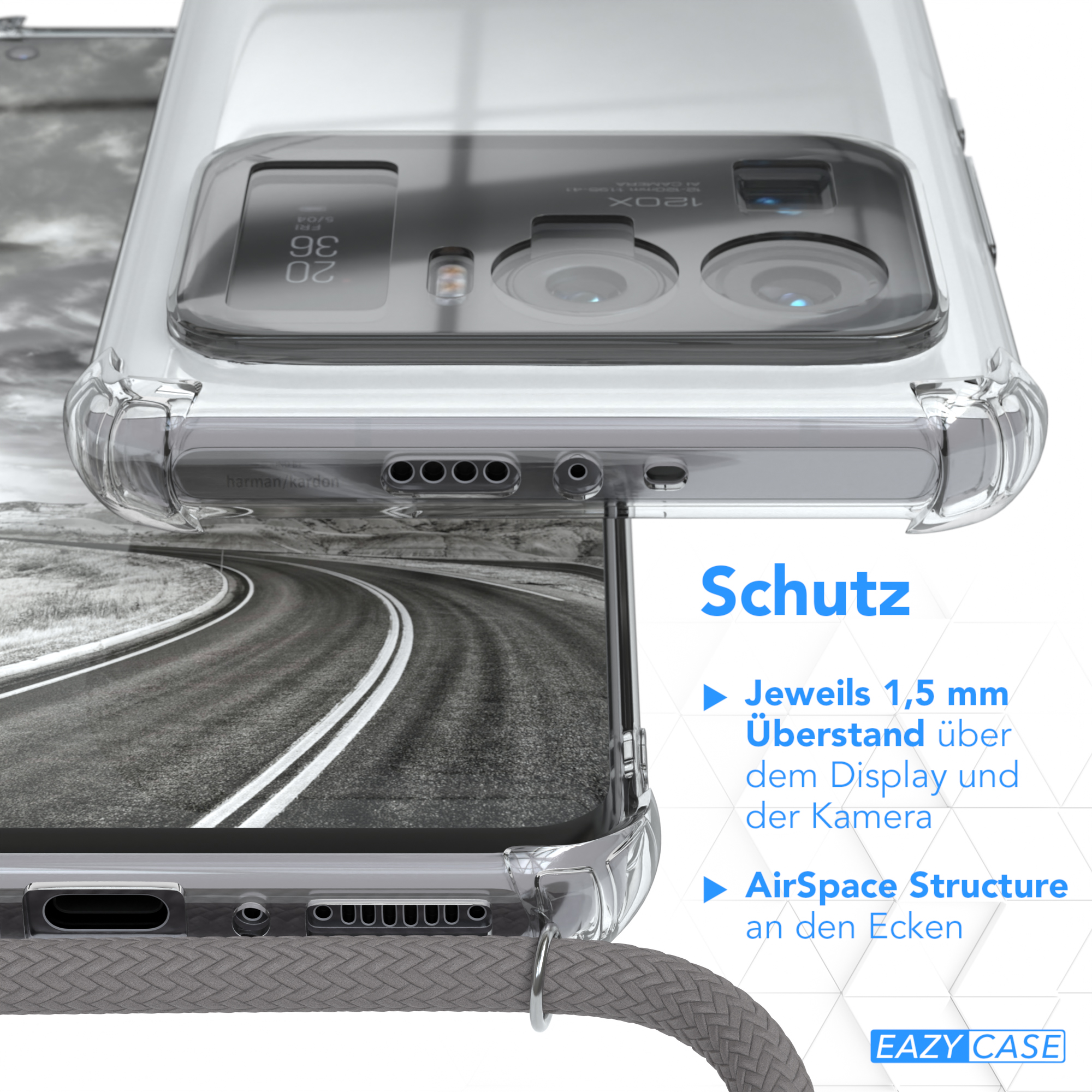 EAZY CASE Clear Clips Umhängetasche, Grau Xiaomi, Silber Mi Ultra, Cover mit 11 Umhängeband, 