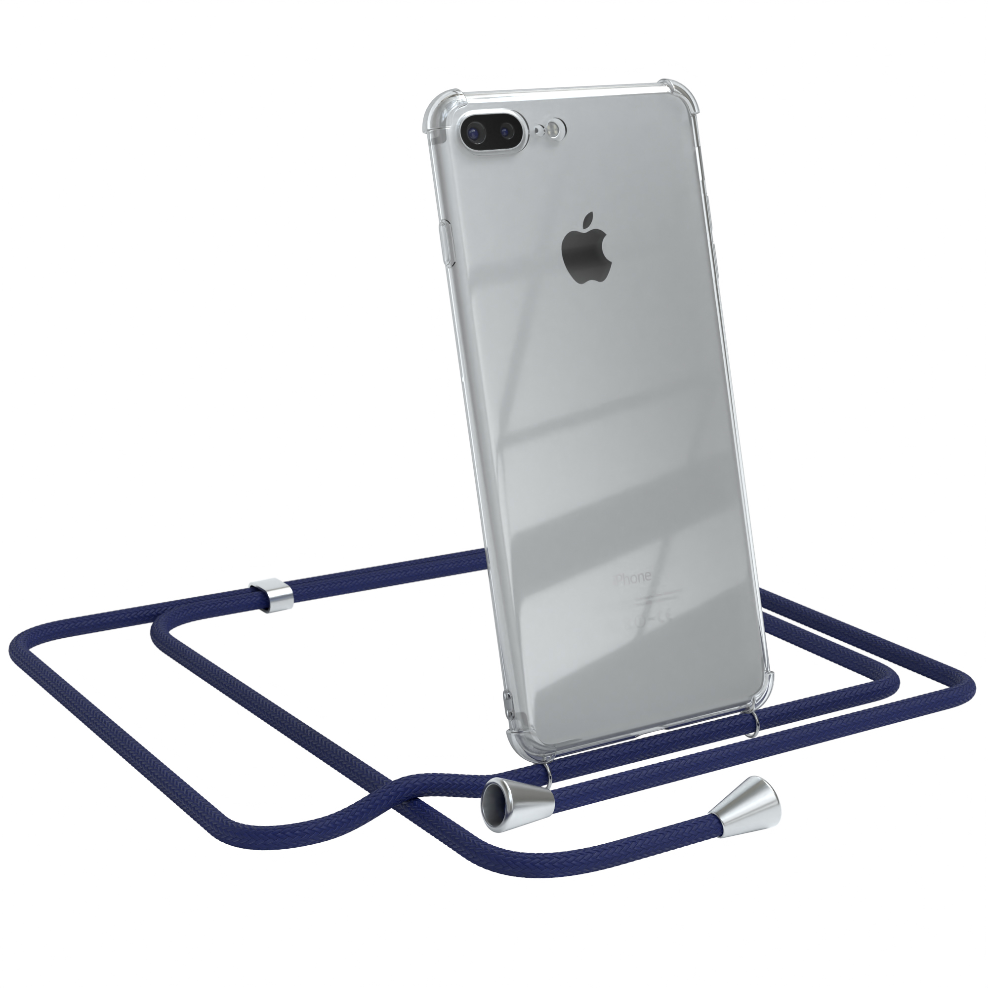 CASE Apple, Umhängetasche, Clips 8 iPhone EAZY Silber Plus mit / Plus, Clear Umhängeband, 7 Cover / Blau