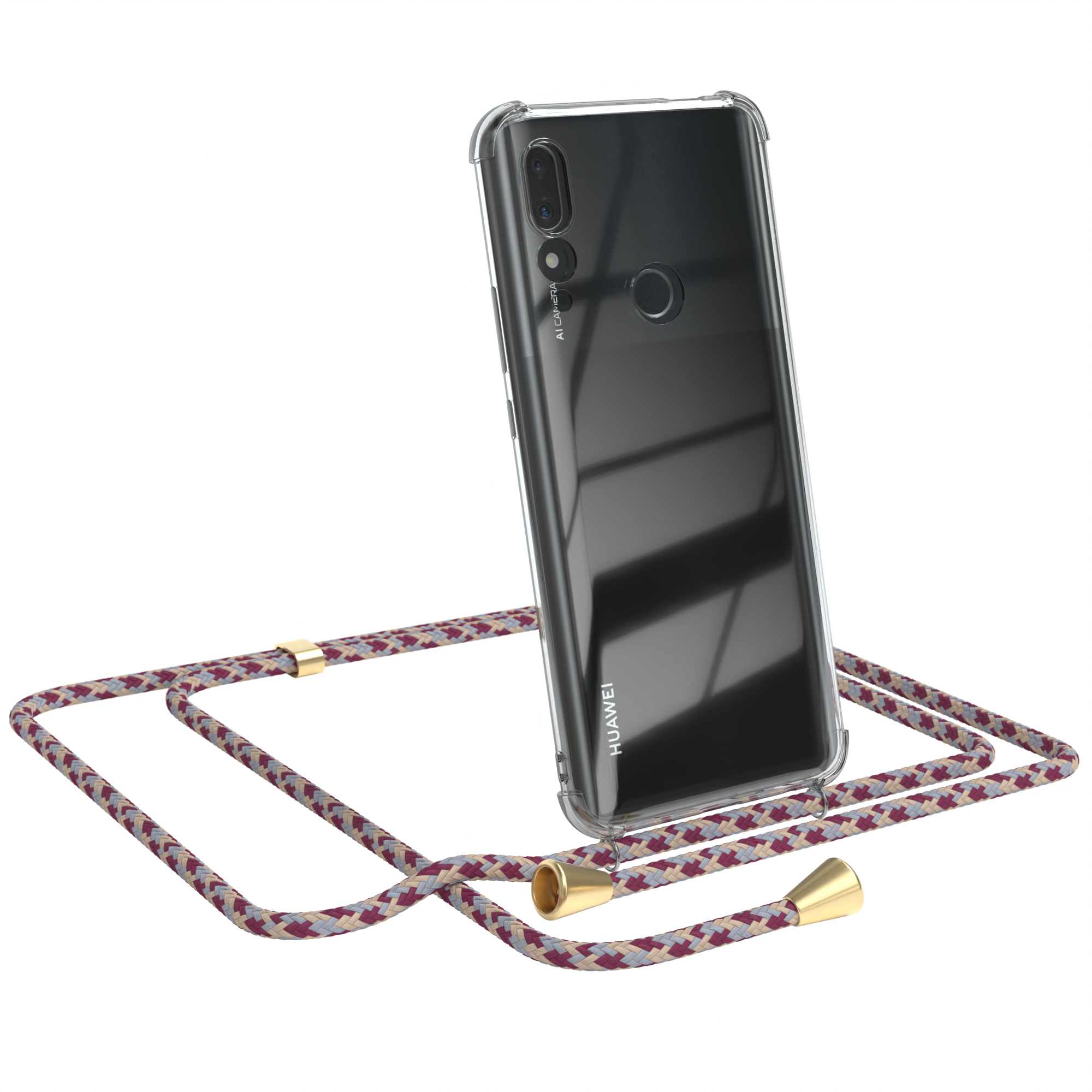 / (2019), Clips Umhängetasche, Prime Huawei, / Camouflage Z Cover P CASE Gold Umhängeband, Rot Beige Clear mit EAZY Smart Y9