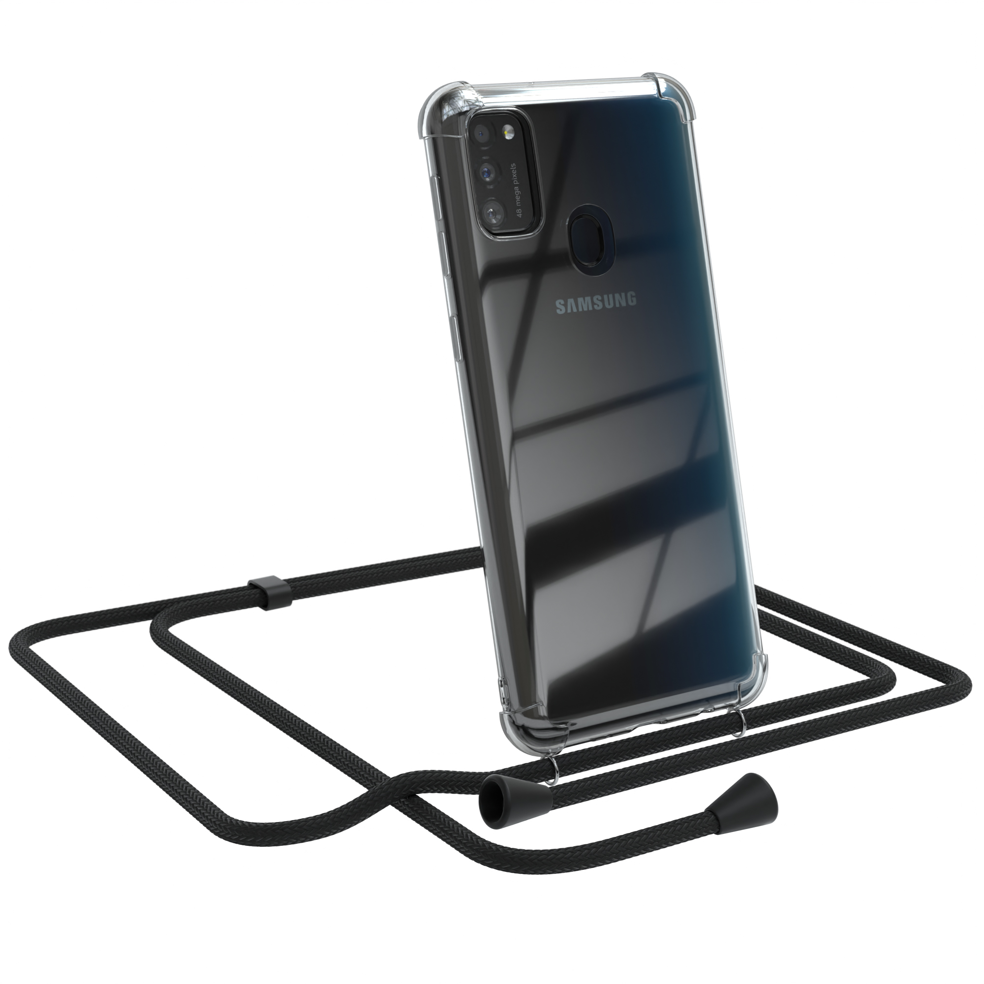 M30s Samsung, CASE Umhängeband, / mit Galaxy Cover M21, EAZY Schwarz Umhängetasche, Clear