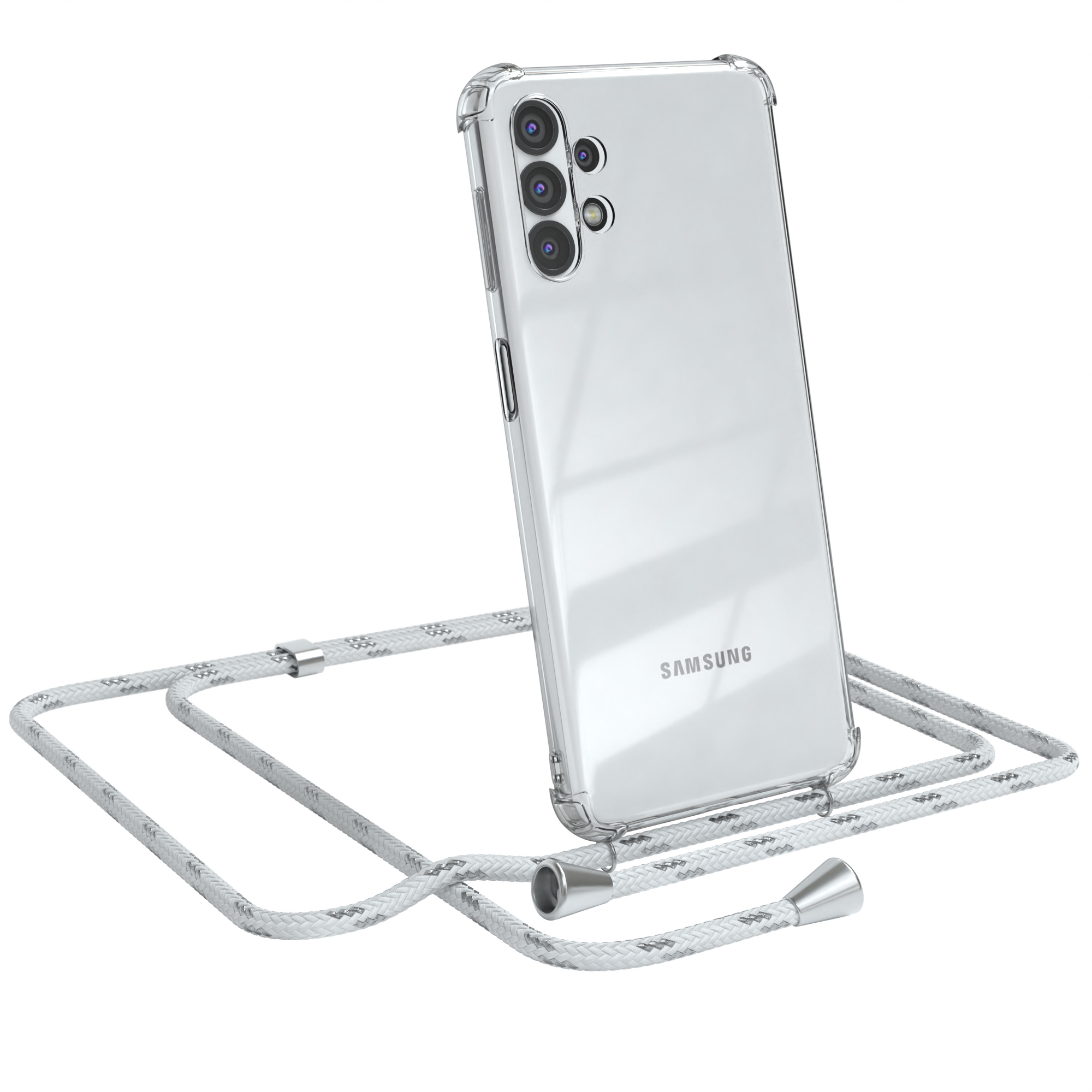Clips Silber EAZY Samsung, A32 5G, Umhängetasche, Clear CASE Umhängeband, Galaxy / Cover mit Weiß