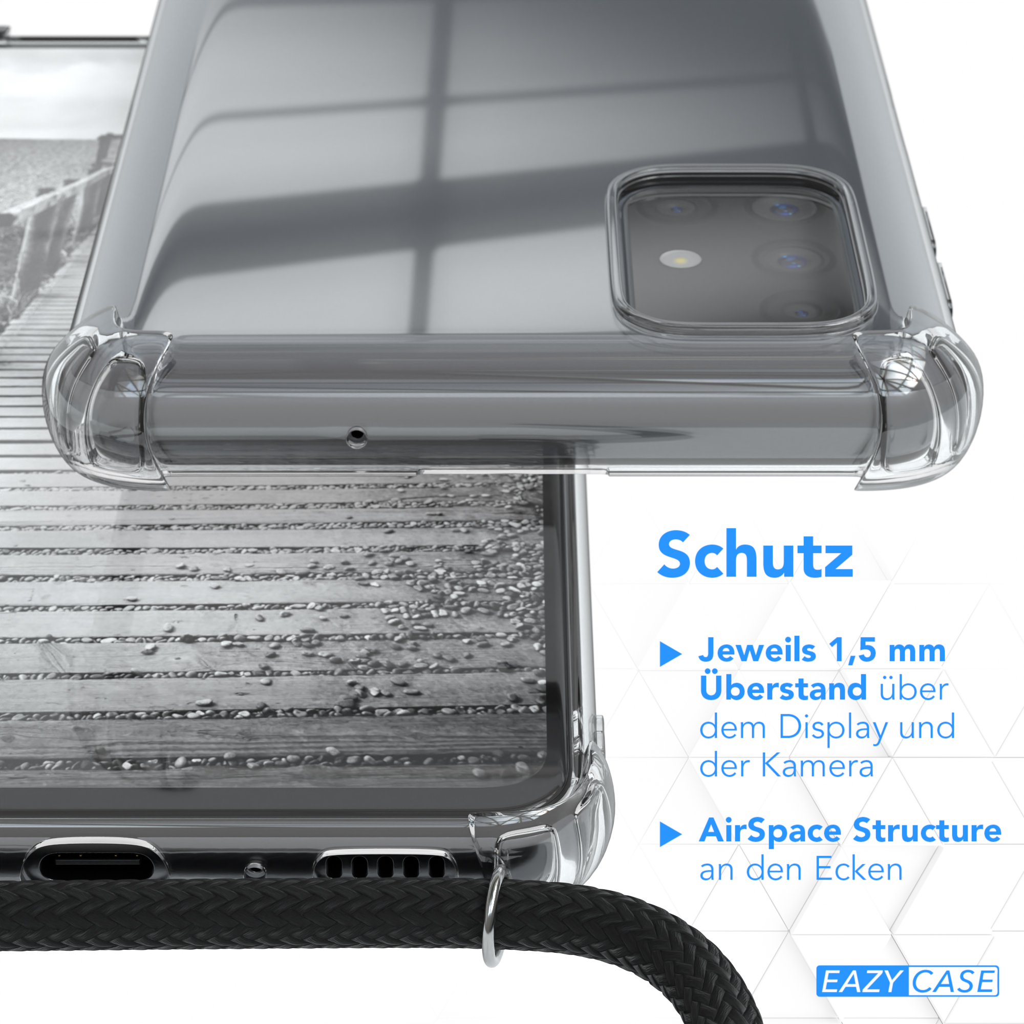 EAZY CASE Samsung, Cover Umhängetasche, Clear Galaxy Schwarz mit M51, Umhängeband