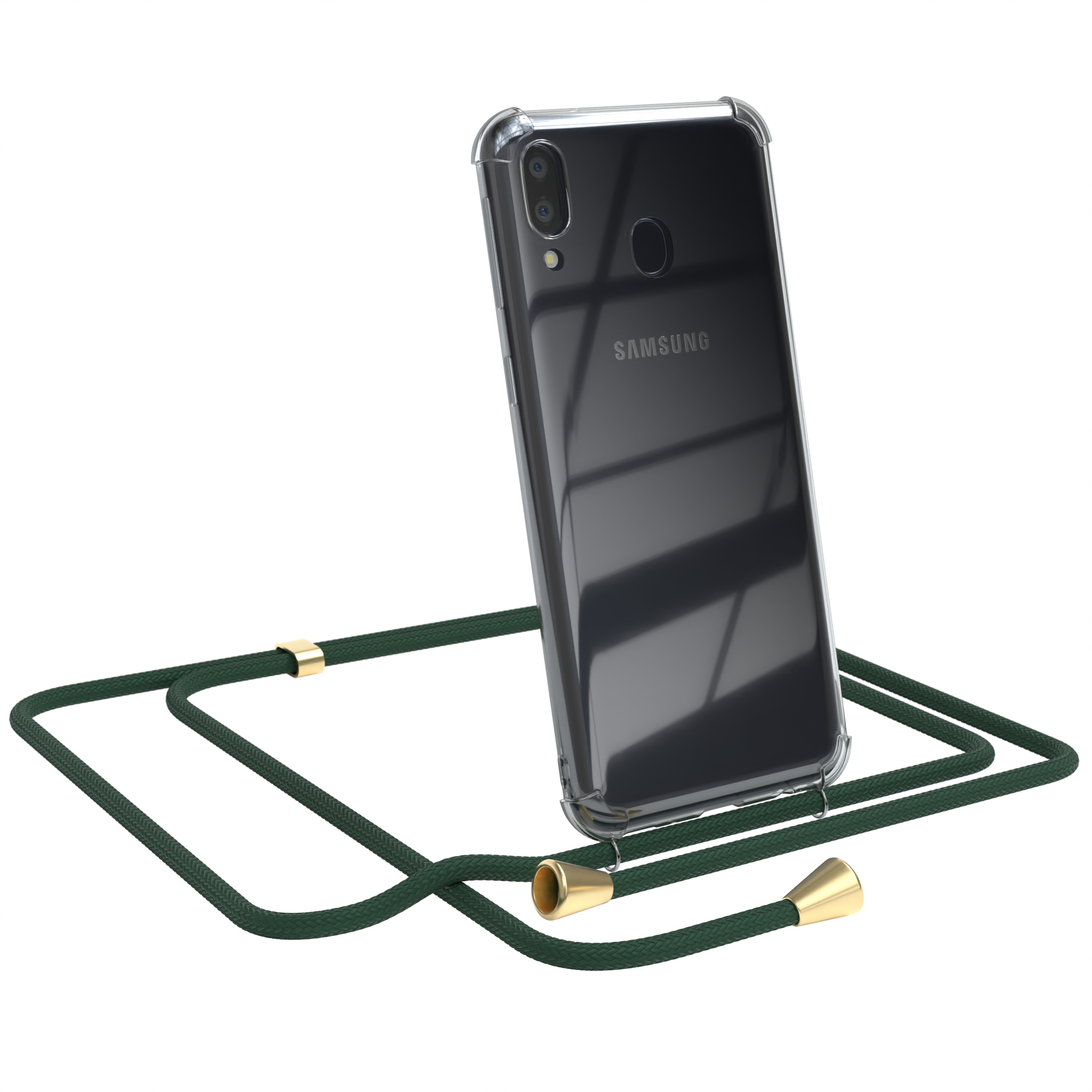 EAZY CASE Clear Galaxy Samsung, Clips Umhängetasche, Gold mit / Cover M20, Grün Umhängeband