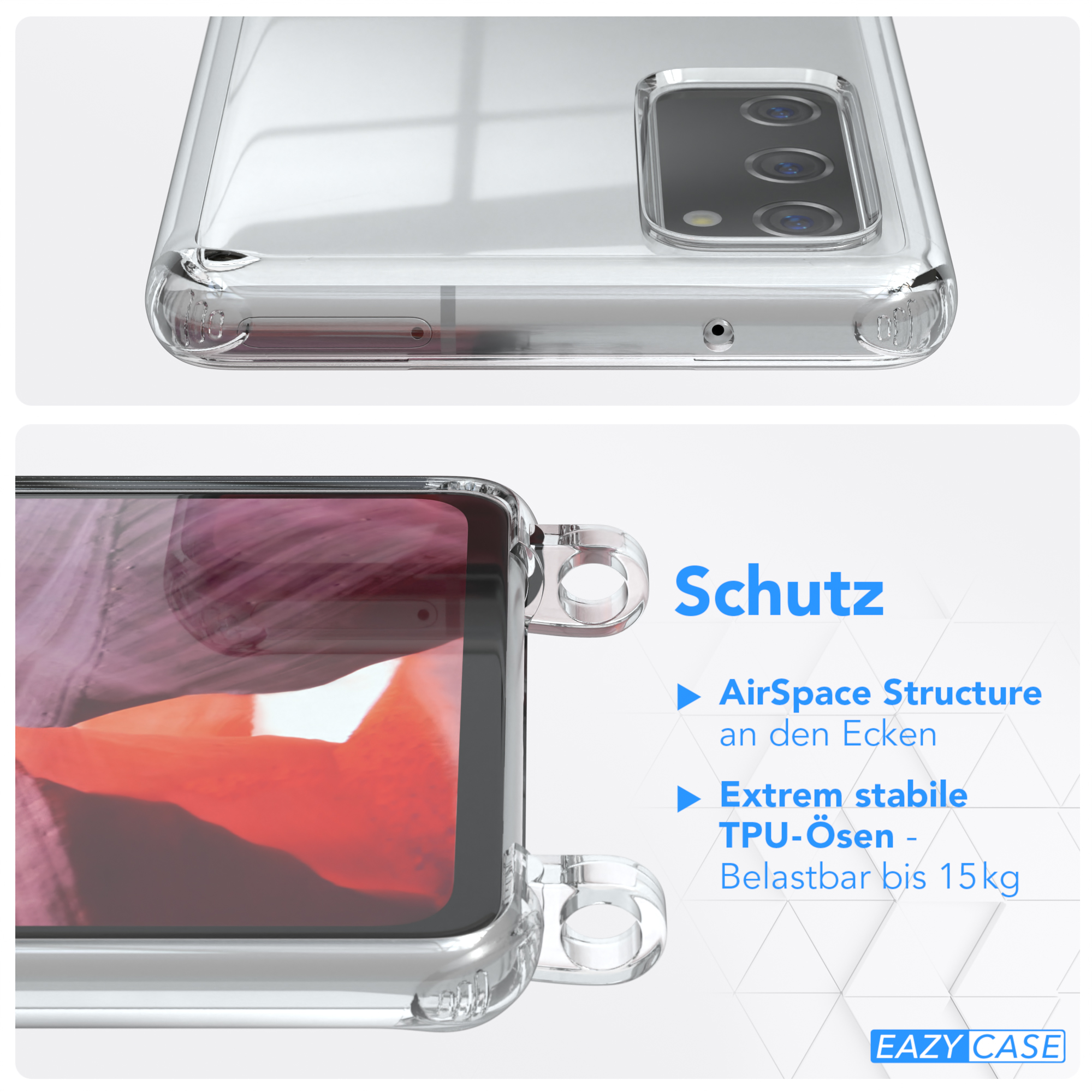 EAZY CASE Clear Cover mit Silber Umhängeband, FE S20 Clips Samsung, Bordeaux Galaxy Rot FE 5G, Umhängetasche, / / S20