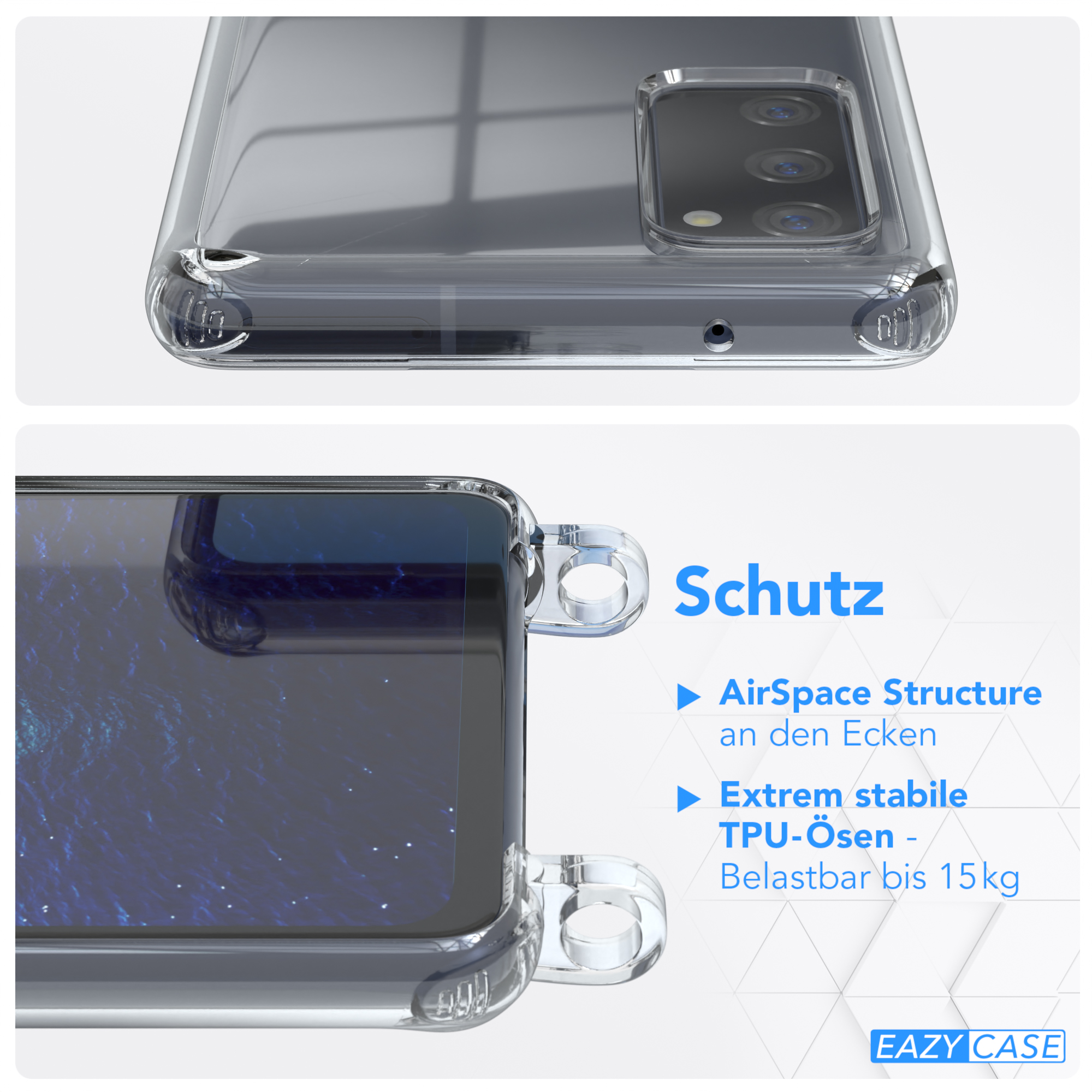 EAZY CASE Clear Cover mit Blau Umhängeband, FE Umhängetasche, / / 5G, S20 Galaxy Samsung, Clips Silber S20 FE