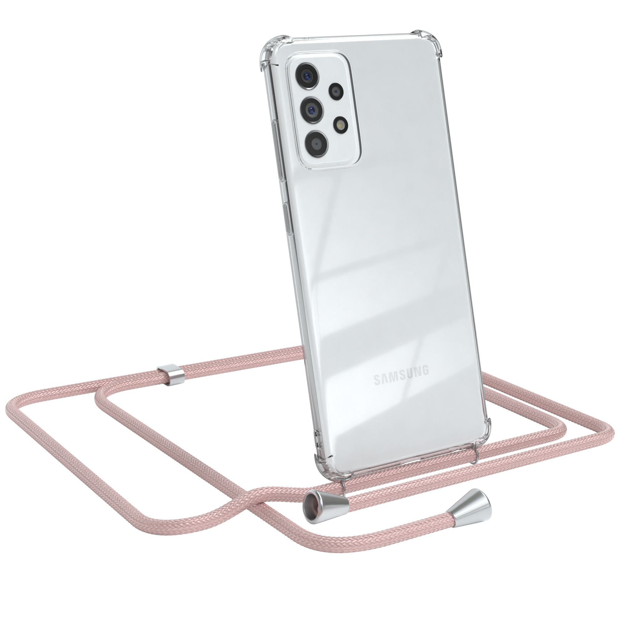 EAZY CASE Clear Cover Umhängeband, mit Galaxy Samsung, / A72 Umhängetasche, 5G, Silber A72 Clips Rosé 