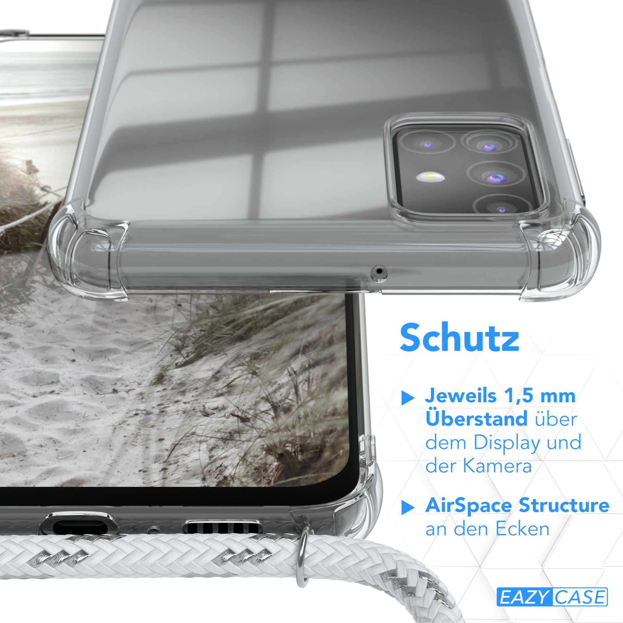 EAZY CASE Clear Cover mit / Umhängetasche, Silber Clips M31s, Weiß Galaxy Samsung, Umhängeband