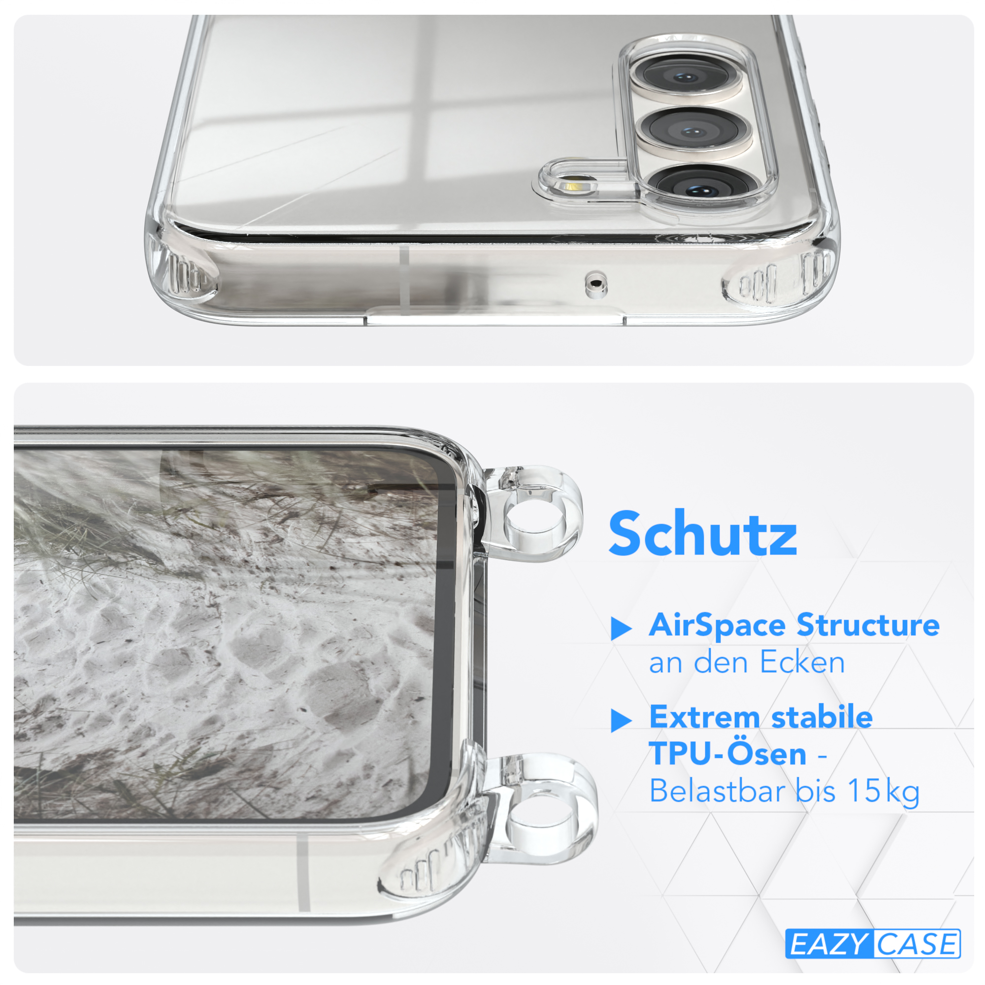 EAZY CASE Clear Cover mit Clips Umhängetasche, Weiß S23, Galaxy Silber Samsung, / Umhängeband