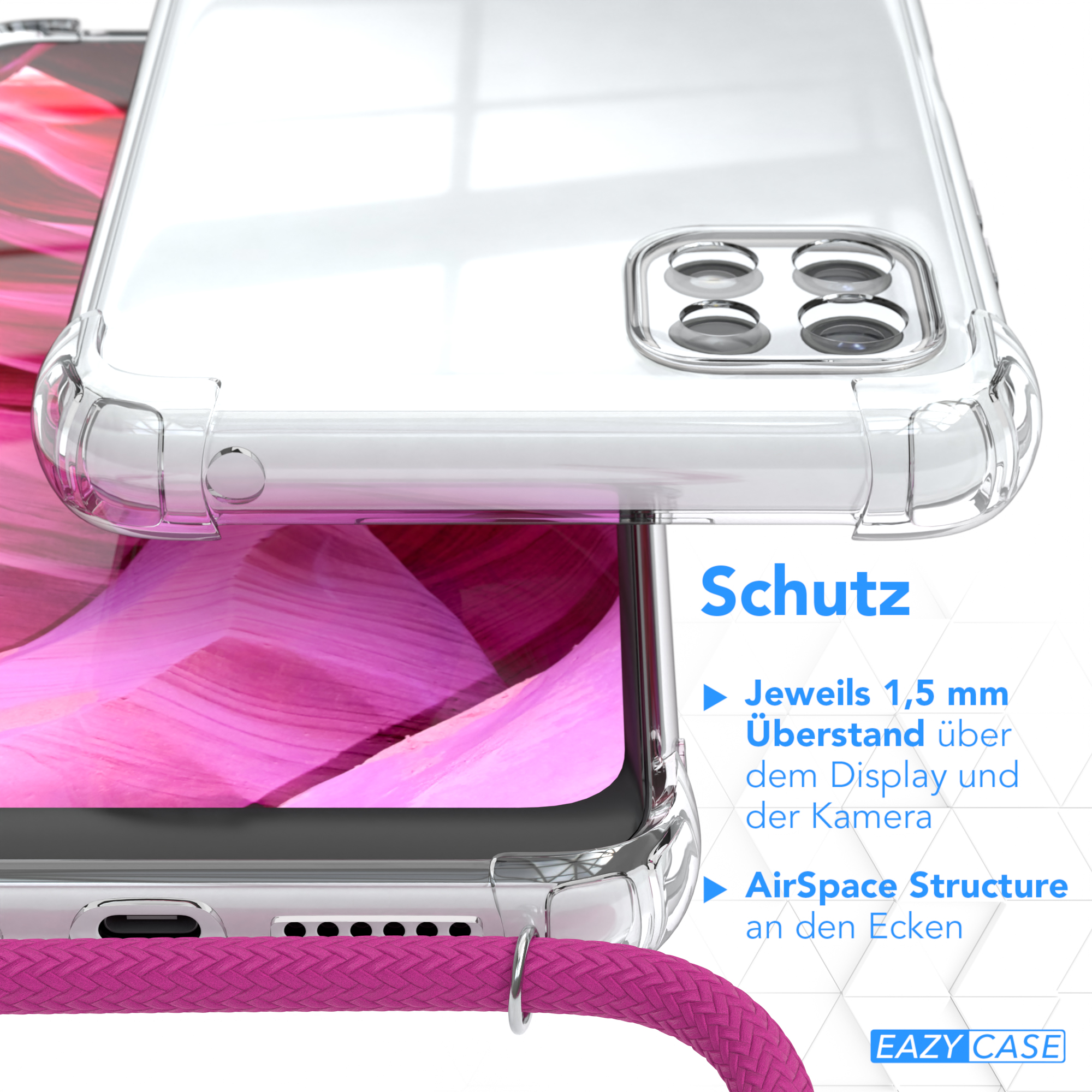 Cover Umhängeband, Umhängetasche, A22 Clear CASE Galaxy Clips Silber EAZY Samsung, / Pink mit 5G,