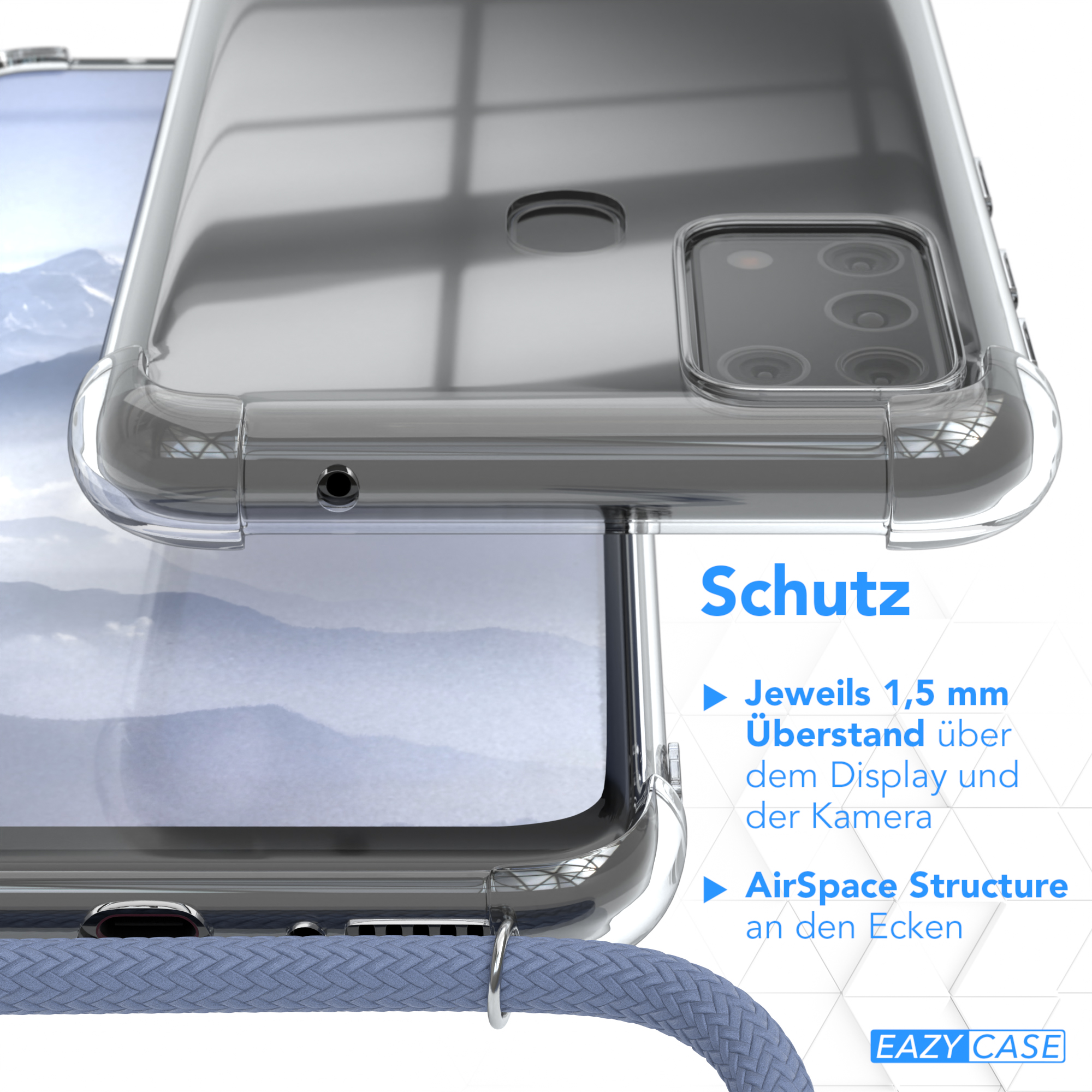EAZY CASE Samsung, Galaxy mit Umhängeband, Cover Blau Clear Umhängetasche, M31