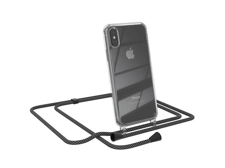 EAZY CASE Clear Cover mit Umhängeband, Umhängetasche, Apple, iPhone X / XS, Anthrazit