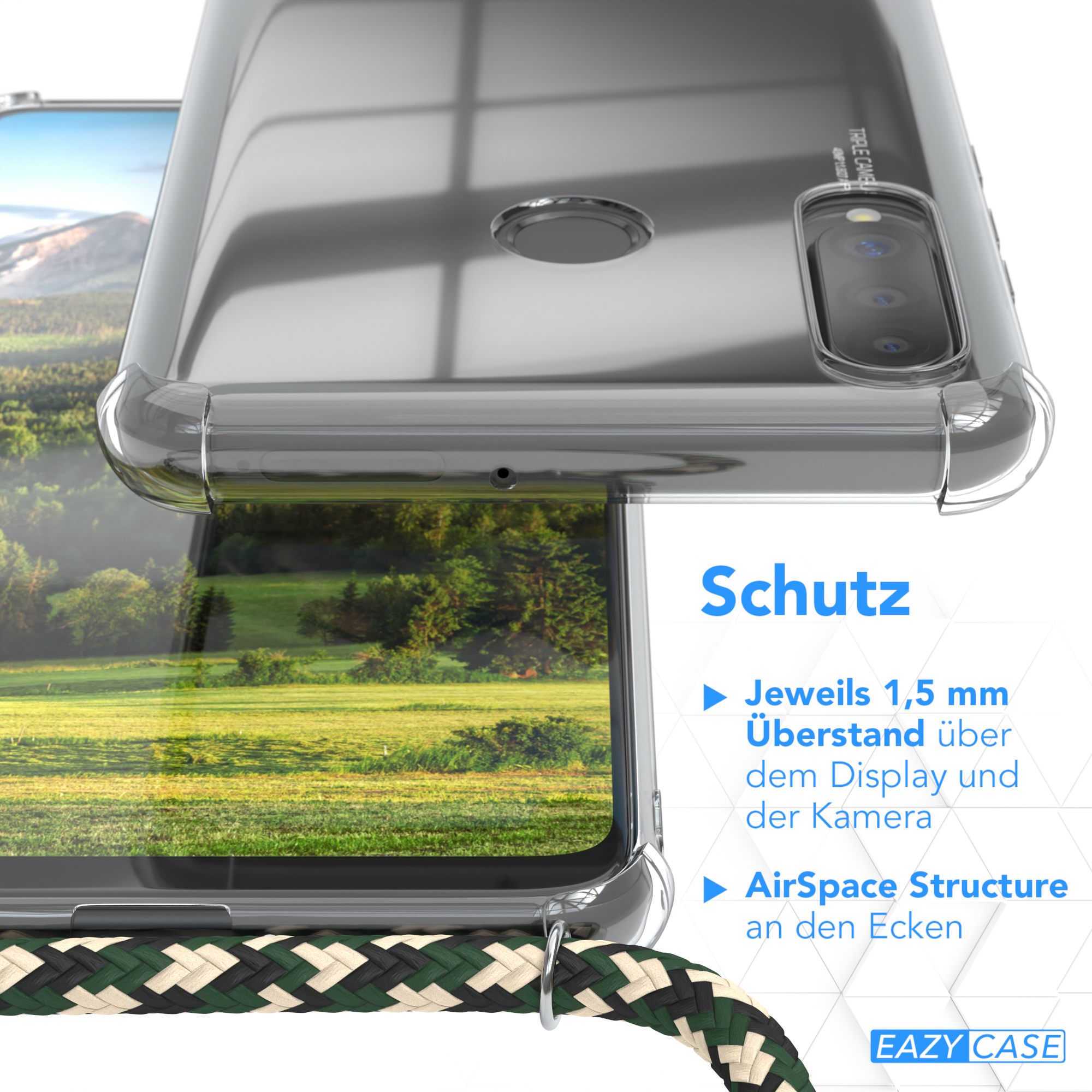 Handyhülle Detail mit grünem Naturgrund.