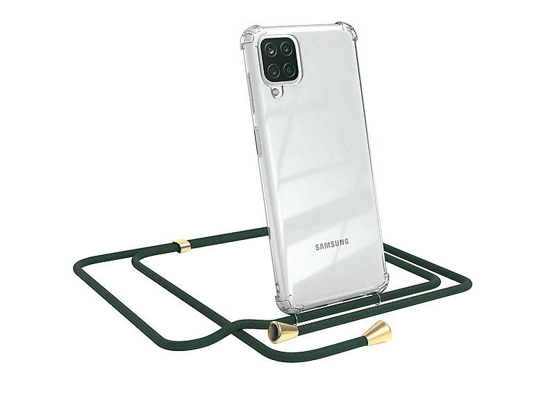 EAZY CASE Clear Cover mit Umhängeband, Umhängetasche, Samsung, Galaxy A12, Olive Grün