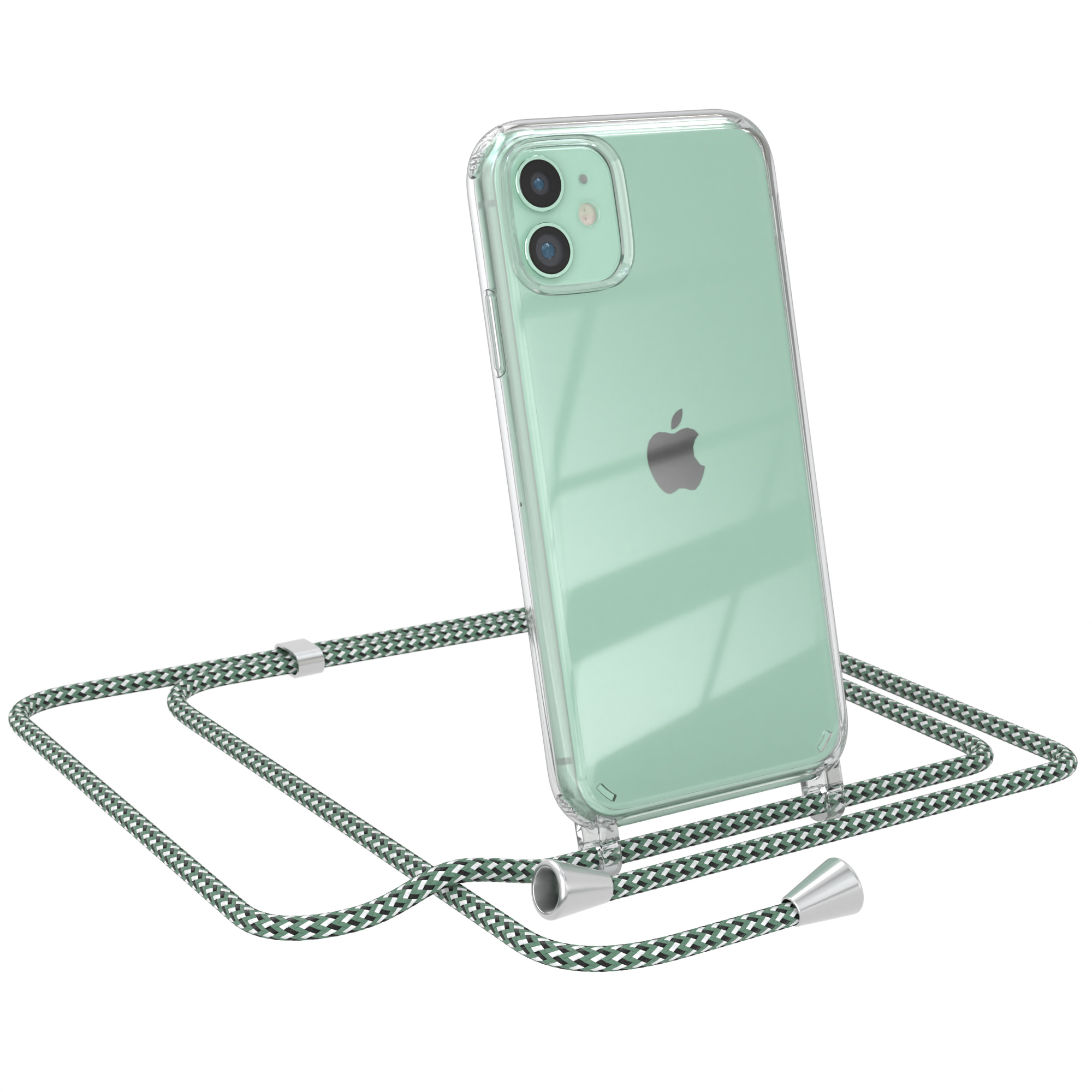iPhone CASE EAZY Umhängeband, Apple, mit Weiß Umhängetasche, Grün 11, Clear Cover