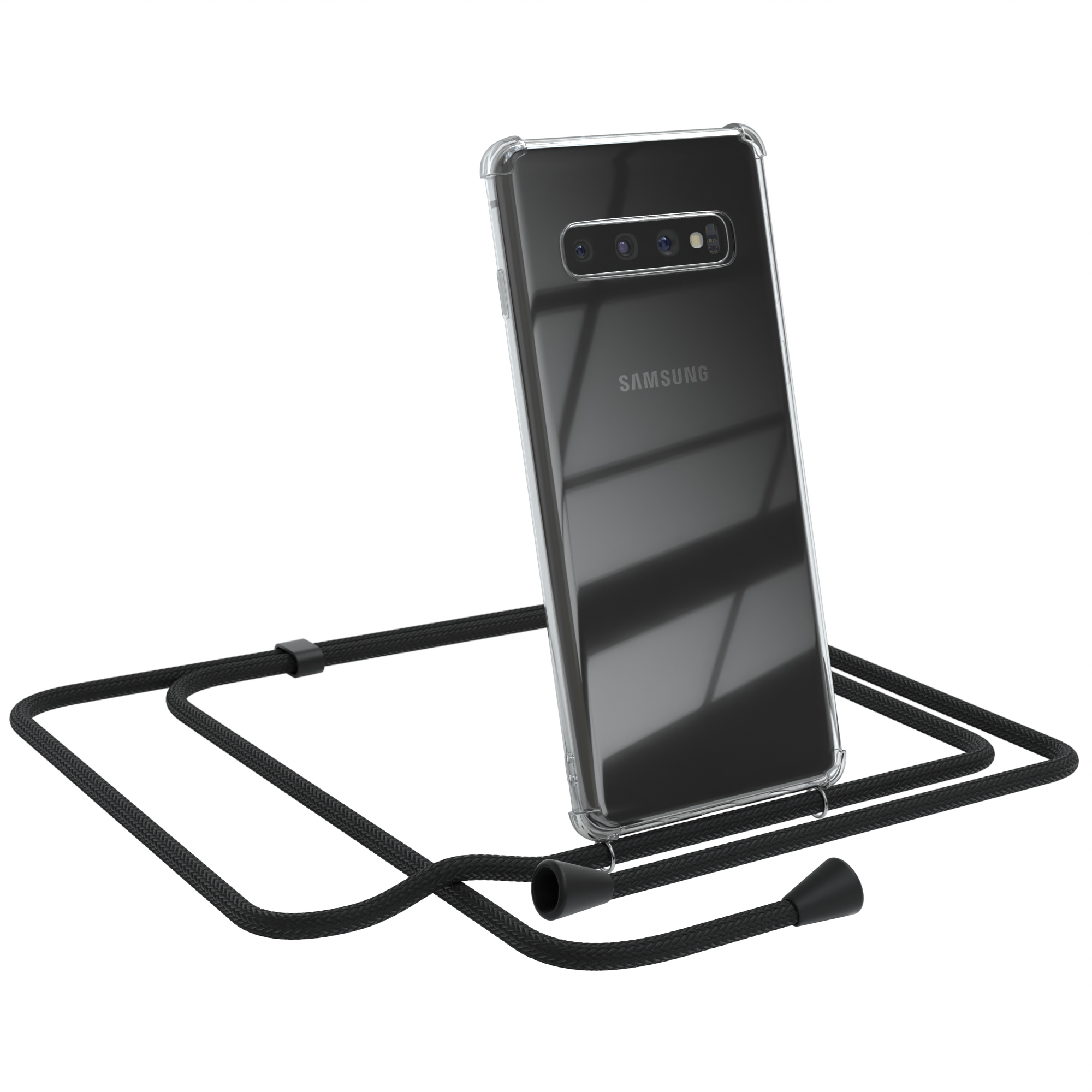 Samsung, Cover Umhängeband, Umhängetasche, CASE EAZY Schwarz S10, mit Galaxy Clear